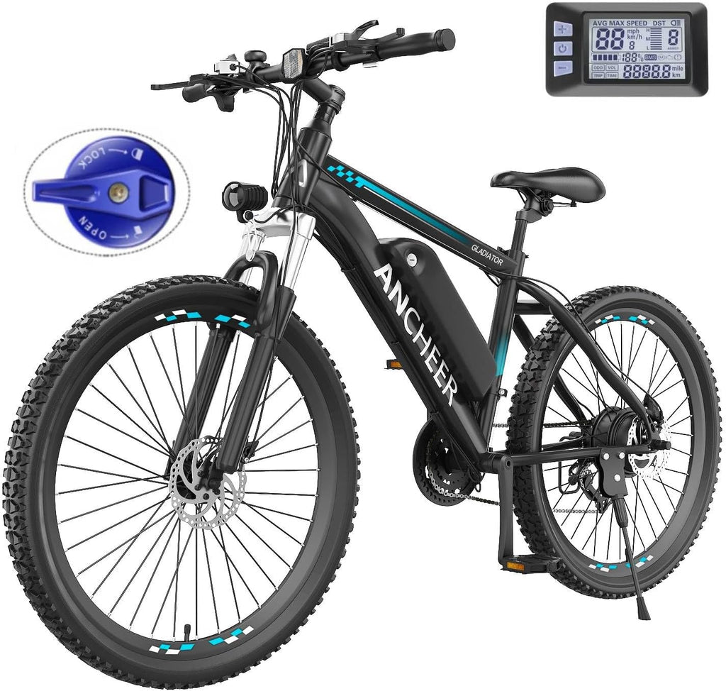 ANCHEER 26' Electric Bike for Adults, Peak 749W Ebike, 19.8MPH Electric Bicycle with 48V 374Wh / 48V 499Wh Battery(3H Fast Charge), LCD Display, Front Suspension, UL2849 Compliant