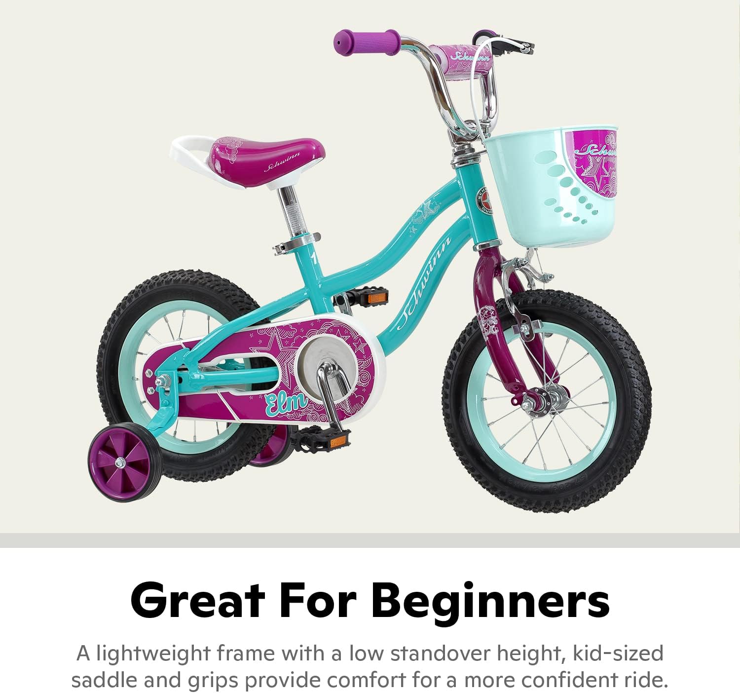 Schwinn Elm Bike, 12 Inch Bike for Kids Ages 2-4, SmartStart Ergonomic Design for Kids, Adjustable Seat Grows with your Child, Rear Coaster Brake and Front Caliper Brake, Training Bicycle