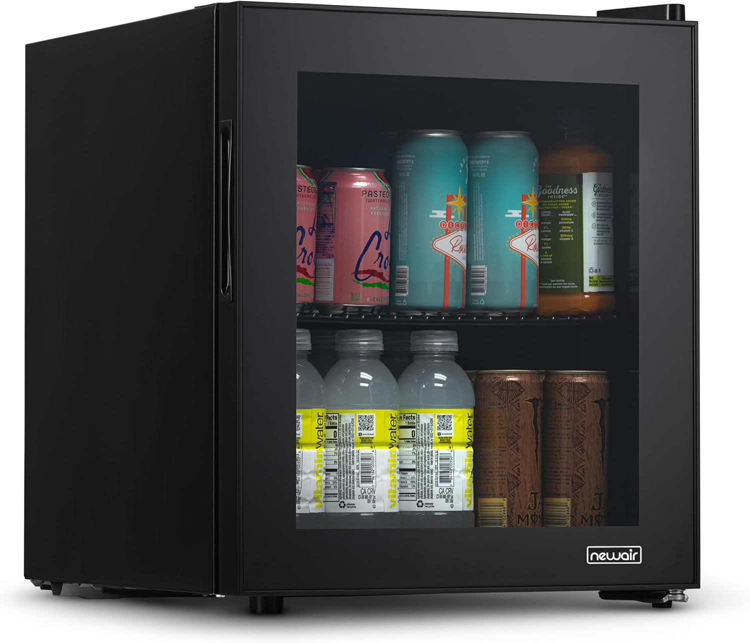 NewAir 60 Can Beverage Refrigerator | Compact Freestanding Mini Fridge for Bedroom, Dorm, Office or Gaming Room | Glass Door, Adjustable Shelf & Quiet Cooling | Black