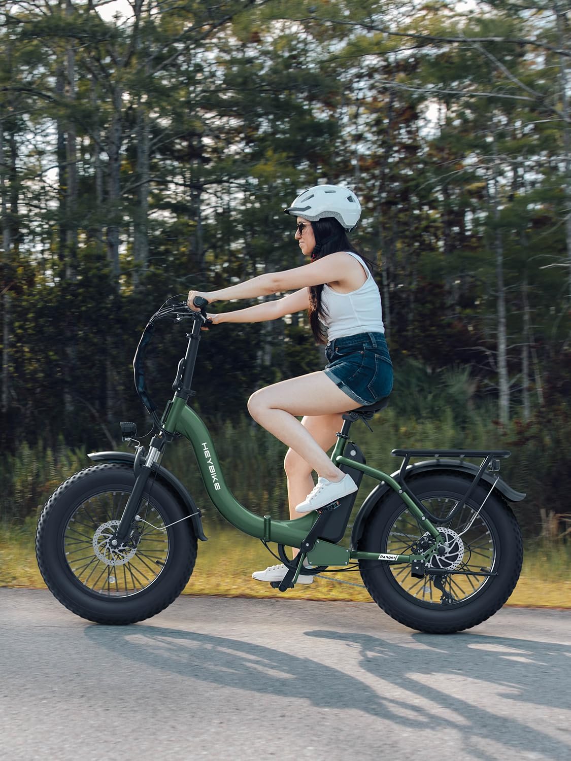 Heybike Ranger 2.0 Foldable Electric Bike for Adults, 20'*4 Fat Tire Ebike with 1400W Peak Motor, 28 MPH Max Speed, 600Wh Removable Battery, Up to 65 Miles Range, Front Suspension Step-Thru E Bike
