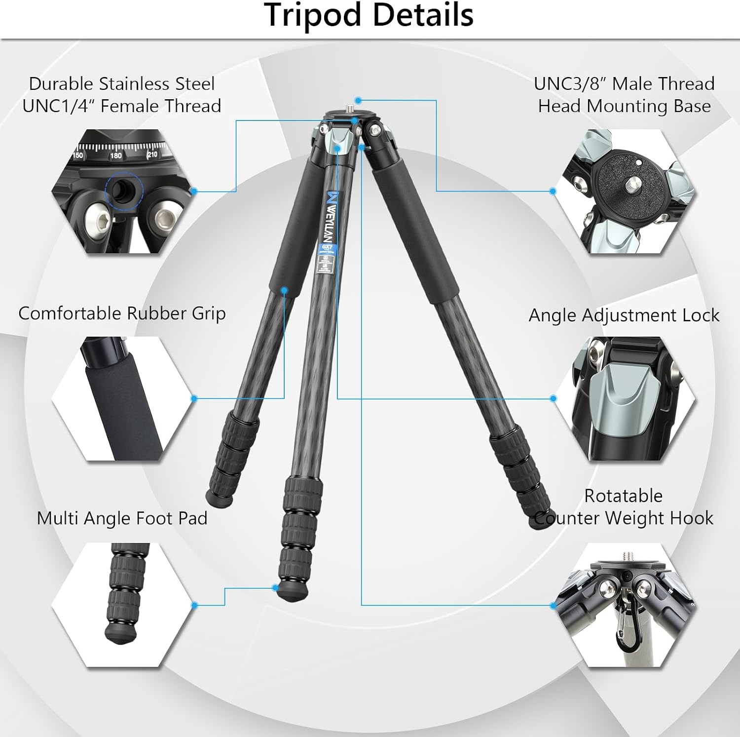 Carbon Fiber Heavy Duty Tripod WEYLLAN 81'' Professional Tripods for Camera, 10-Layer Carbon Fibre Tube, 32.5mm Leg with Low Profile Tripod Ball Head for Canon Nikon Sony, DSLR SLR Digital Camcorder