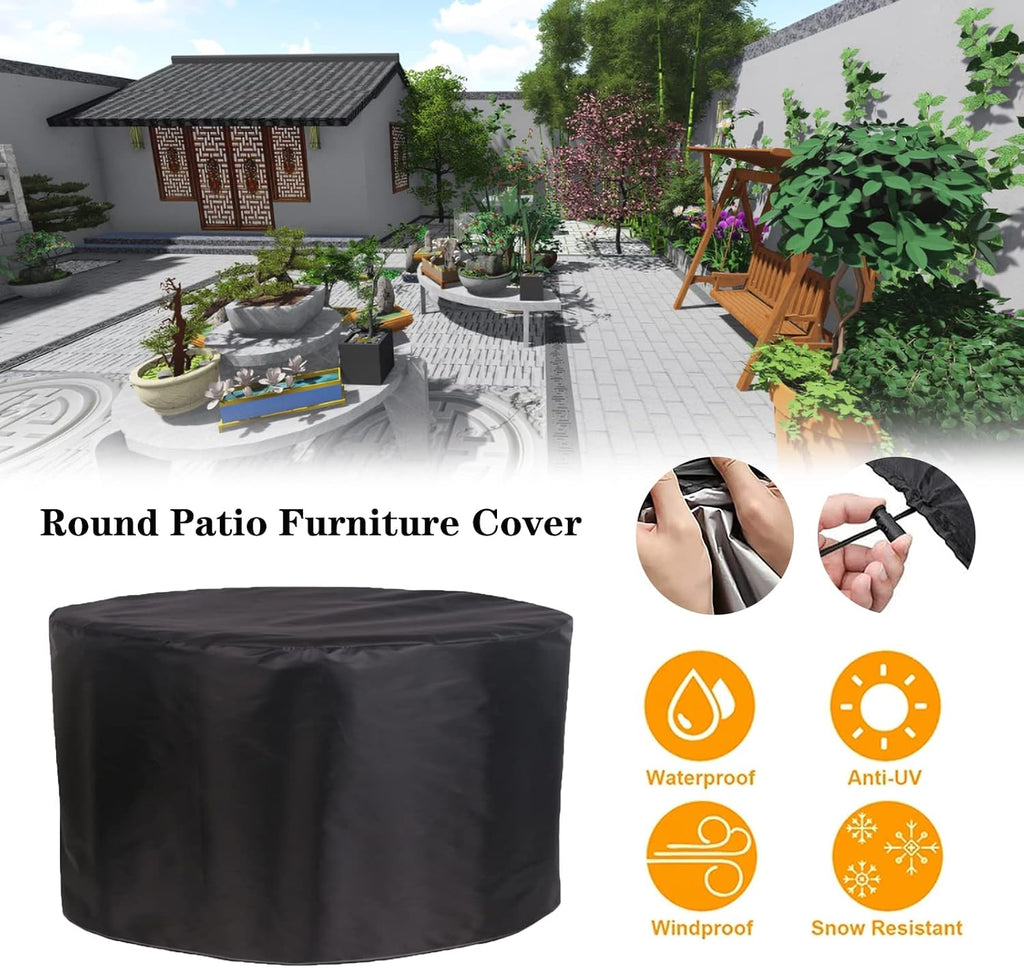Waterproof Patio Furniture Set Cover 130' D x 31' H, Heavy Duty Gas BBQ Grill Cover, Outdoor Garden Table Set Cover, 420D Round All Weather Protection Covers (330x78cm)
