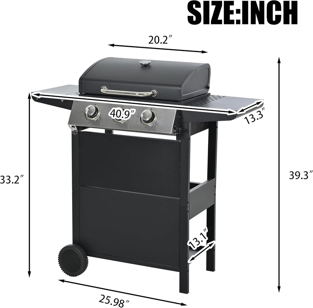 3-Burner Propane Gas Grill, 30,000 BTU Stainless Steel Outdoor BBQ Grill with Lid, Side Shelves & Wheels for Patio, Garden and Backyard Cooking