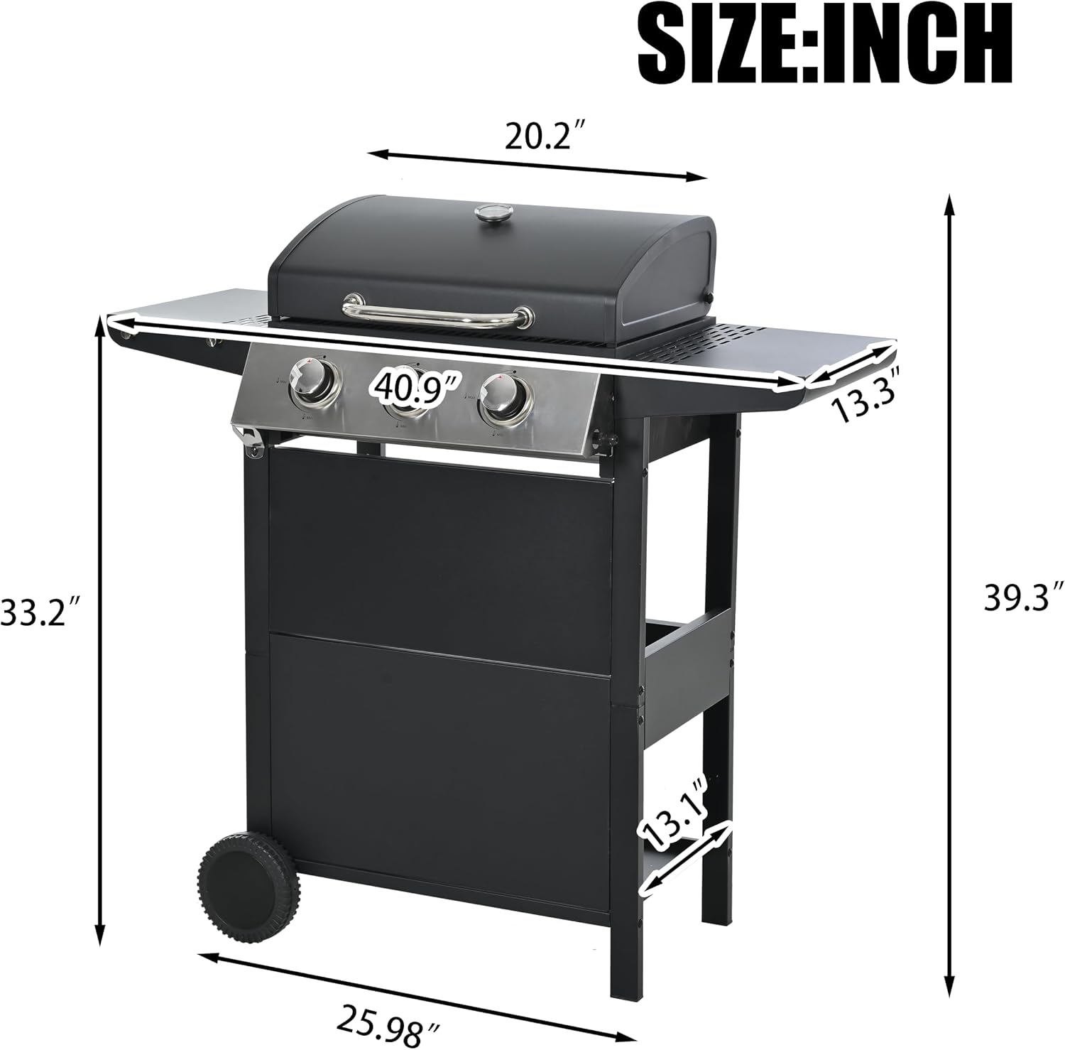 3-Burner Propane Gas Grill, 30,000 BTU Stainless Steel Outdoor BBQ Grill with Lid, Side Shelves & Wheels for Patio, Garden and Backyard Cooking