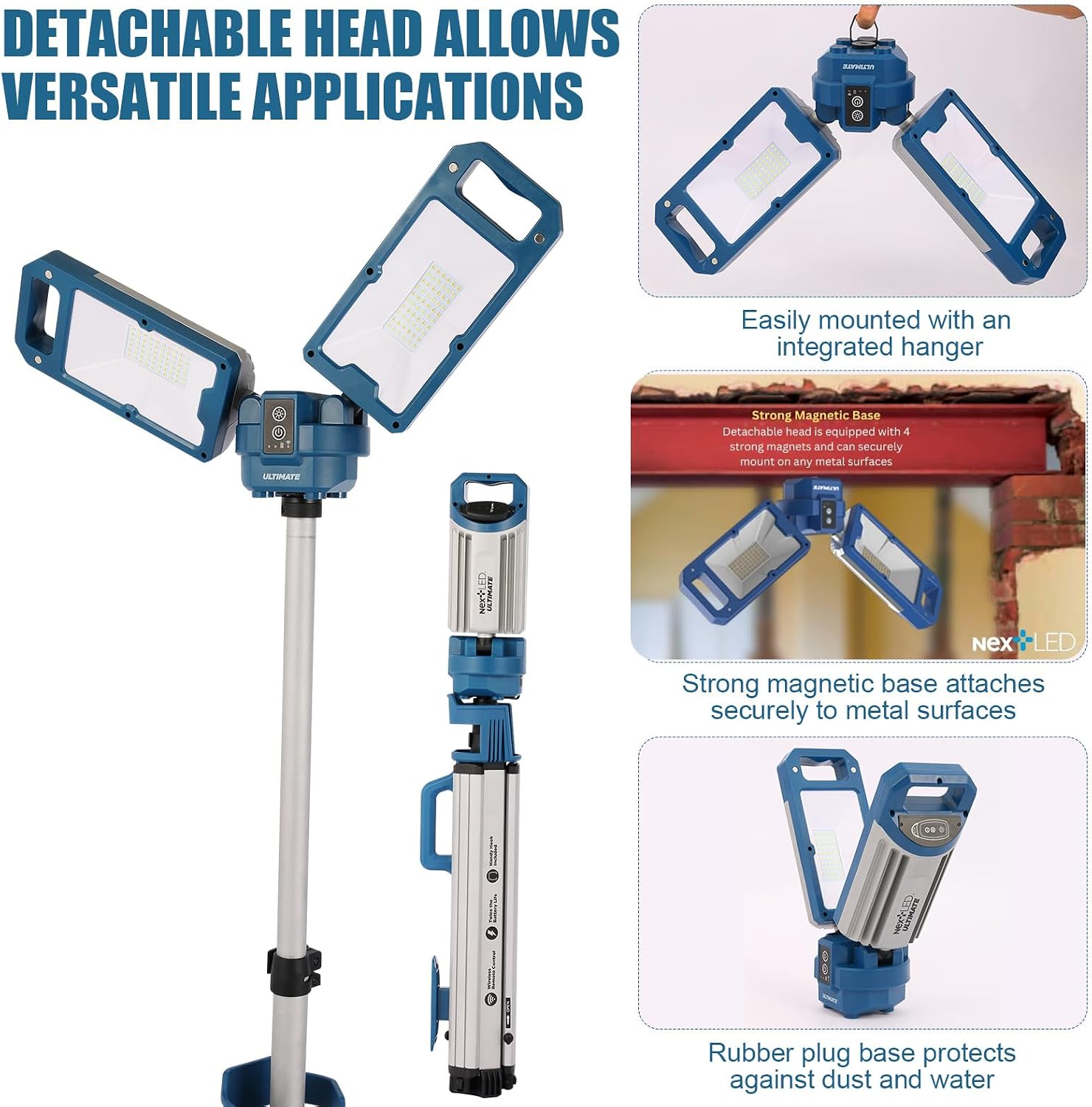 NextLED Ultimate NT-6926M Heavy Duty Tripod Work Light with Detachable Magnetic Lamp Head, 6000 Lumen, 6500/4500K Color Temperature, 8000 mAh Built-in Battery, CRI 90+, AC/DC Compitable
