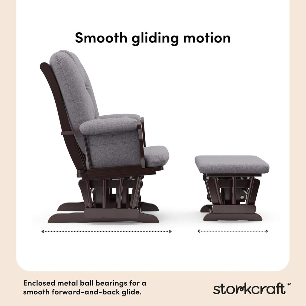 Storkcraft Tuscany Custom Glider and Ottoman with Free Lumbar Pillow (Espresso/Slate Gray Swirl) - Cleanable Upholstered Comfort Rocking Nursery Chair with Ottoman
