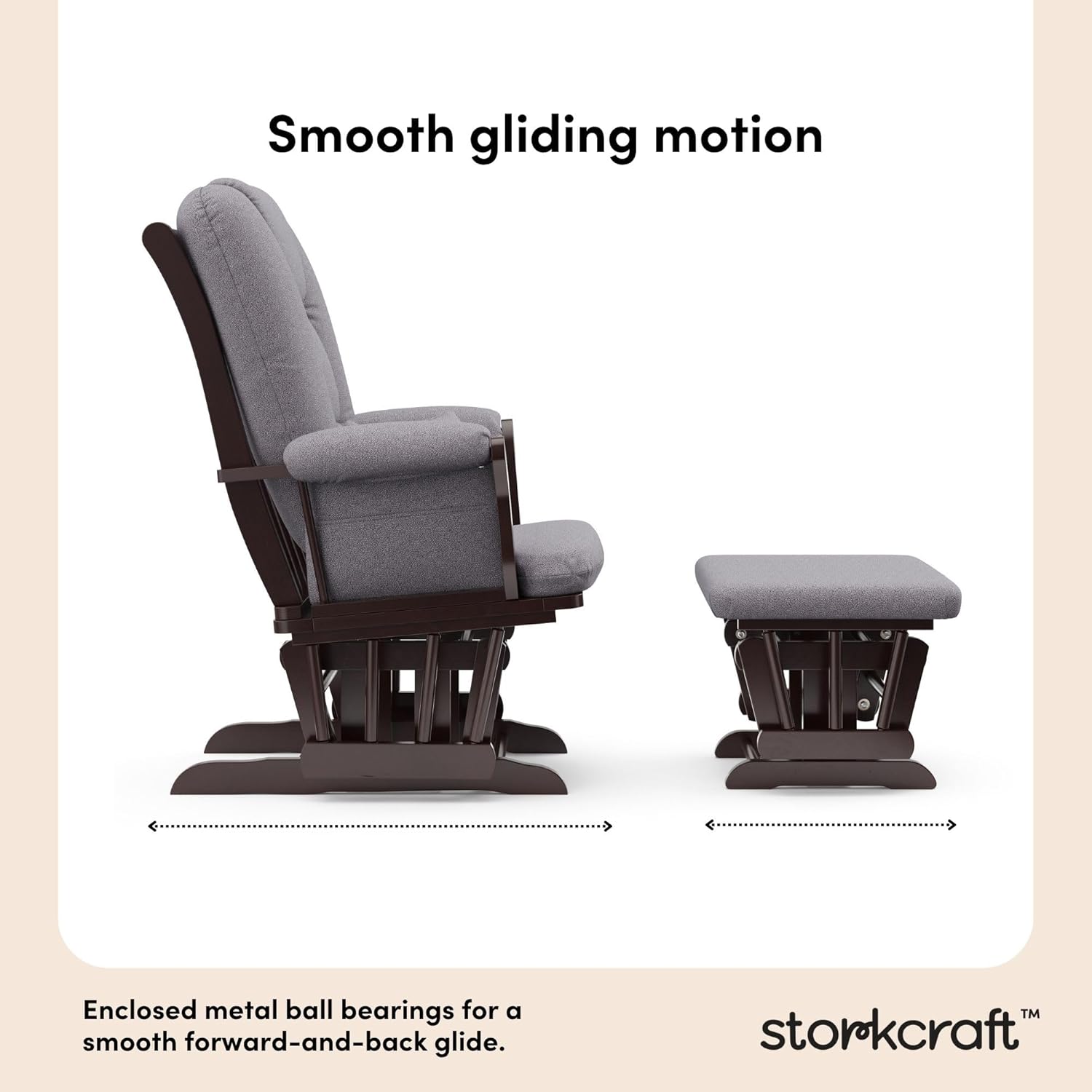 Storkcraft Tuscany Custom Glider and Ottoman with Free Lumbar Pillow (Espresso/Slate Gray Swirl) - Cleanable Upholstered Comfort Rocking Nursery Chair with Ottoman