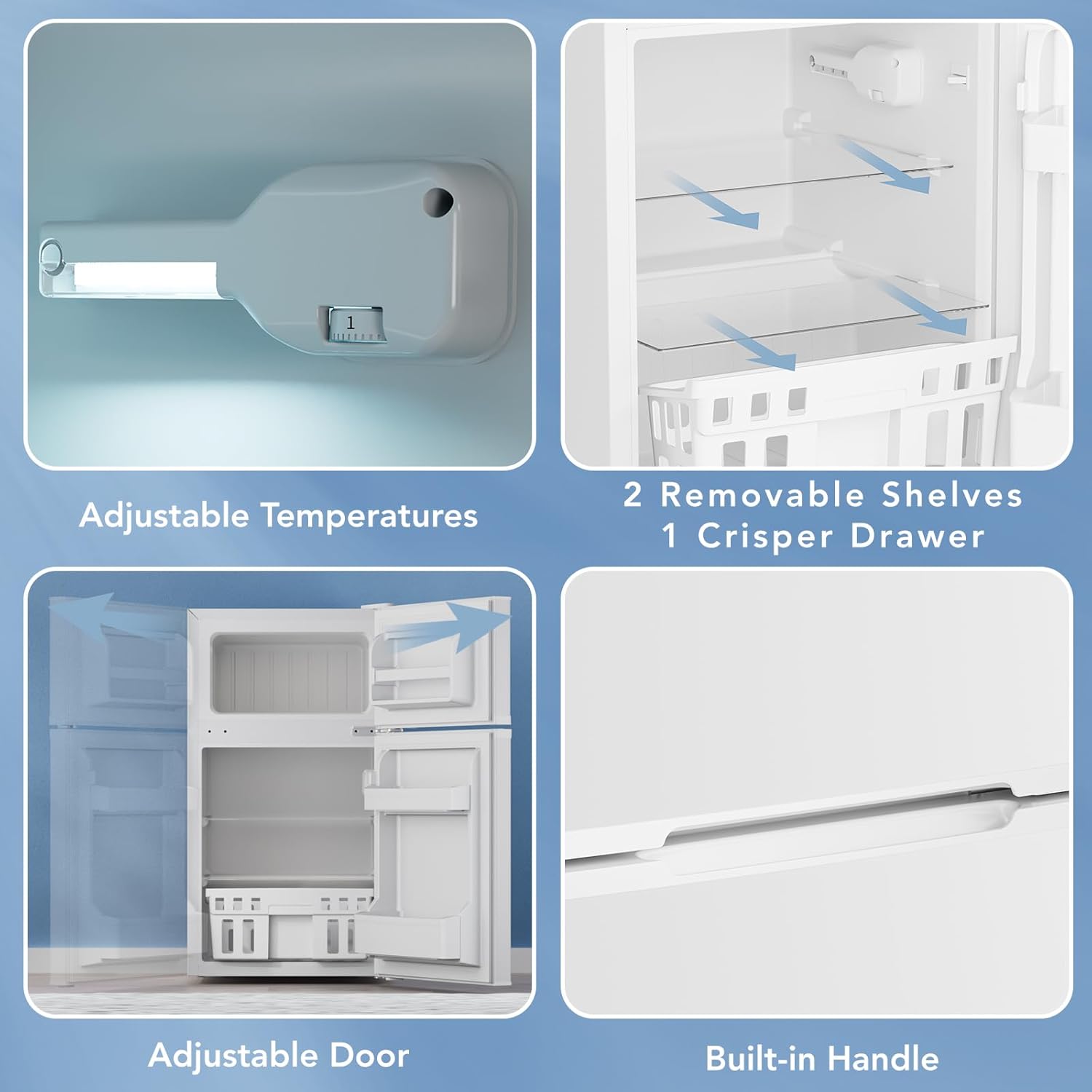 Electactic 3.1 Cu.Ft Small Fridge with Freezer, Compact Refrigerator with 2 Doors, Mini Fridge with Adjustable Removable Glass Shelves for Bedroom, Dorm, Office or Apartment,White