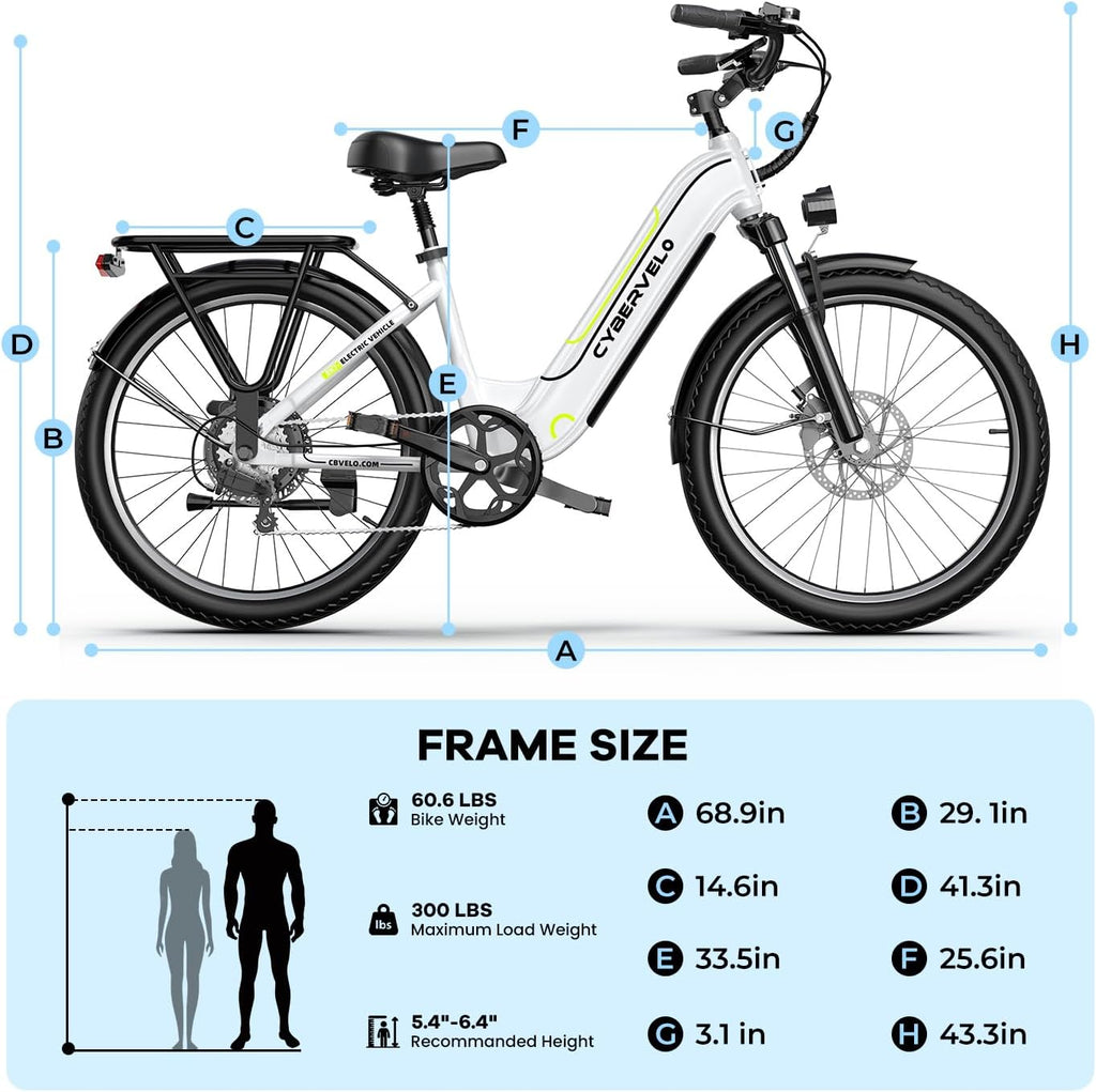 Cybervelo 750W Peak Electric Bike for Adults,up 80 Miles 25AH Removable Battery Ebike, 26' Electric E Bike with 7-Speed,Adult Electric Bicycles for Commute Beach Snow Man Womens All Terrain