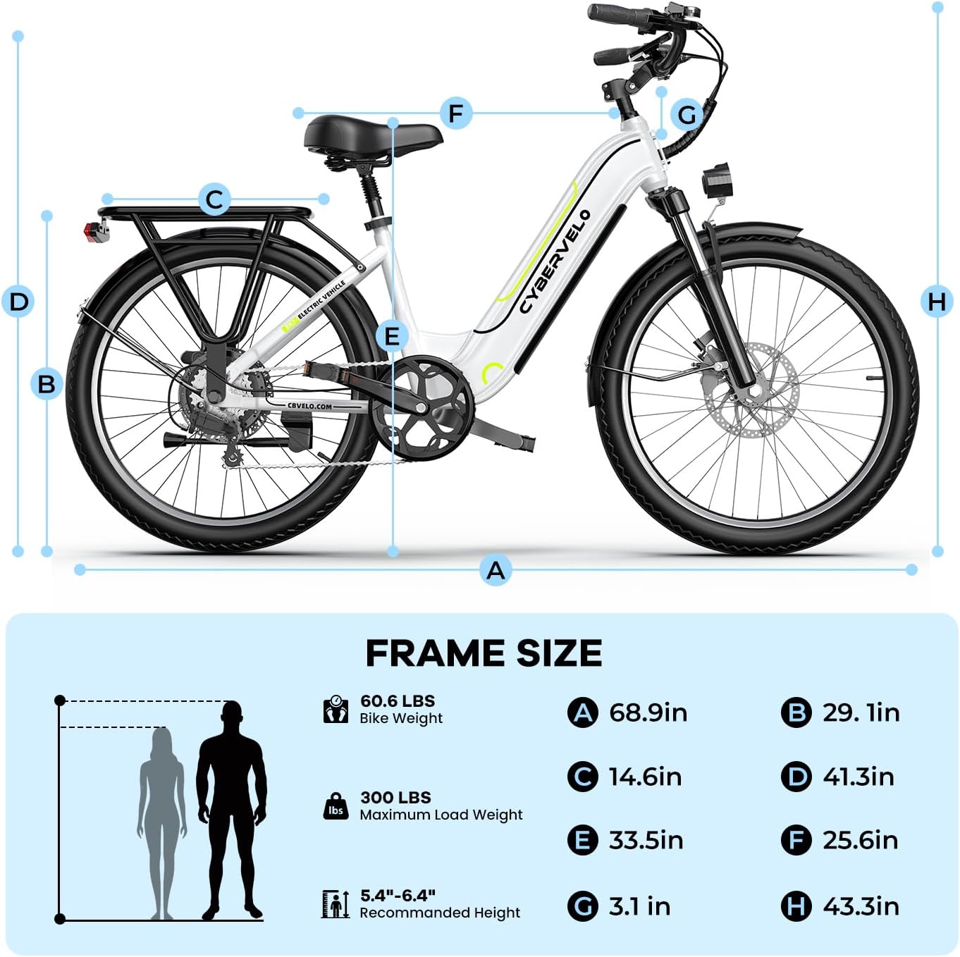 Cybervelo 750W Peak Electric Bike for Adults,up 80 Miles 25AH Removable Battery Ebike, 26' Electric E Bike with 7-Speed,Adult Electric Bicycles for Commute Beach Snow Man Womens All Terrain