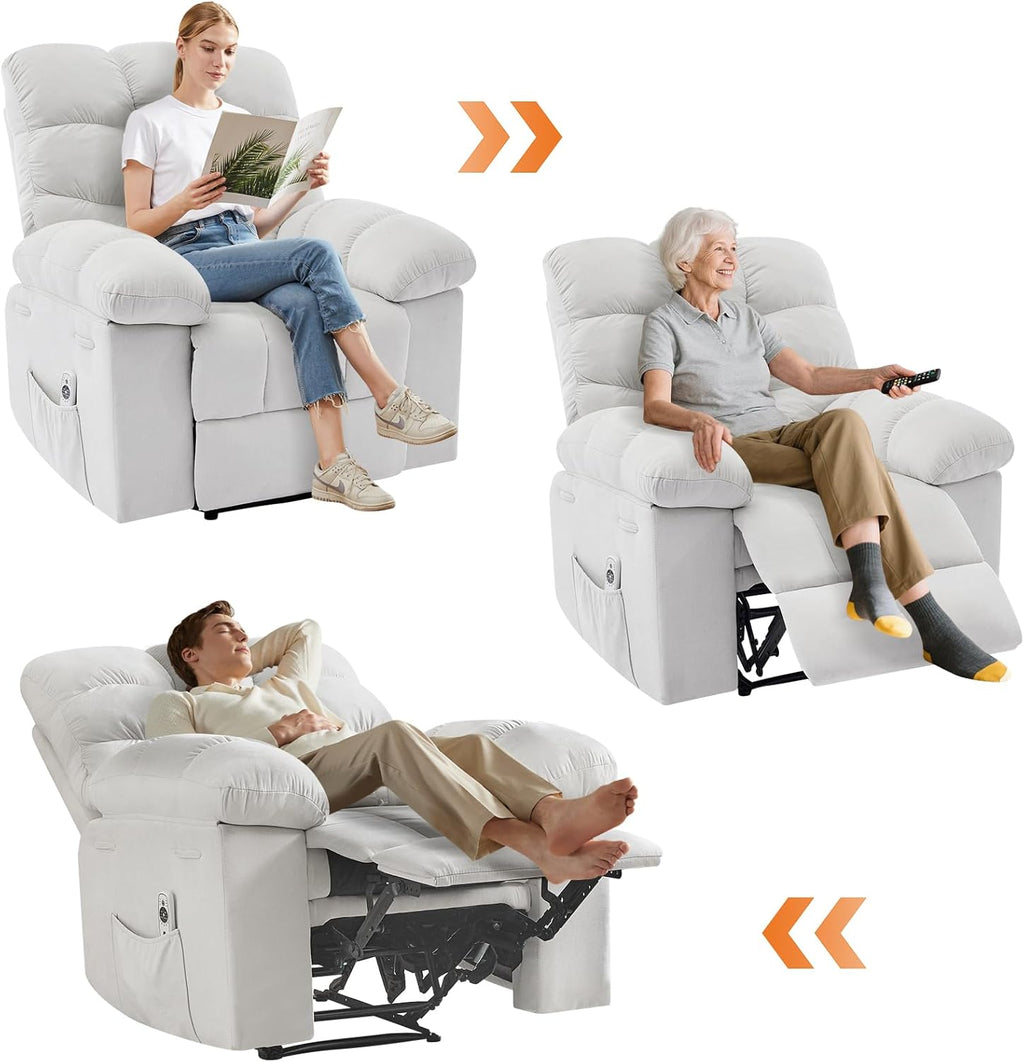Garvee 21.4in Wide Recliner Chair,Massage & Heat Recliner Chair for Adults,Home Theater Seating with Lumbar Support,Ergonomic Breathable Fabric Nursery Rocking Chairs for Living Room