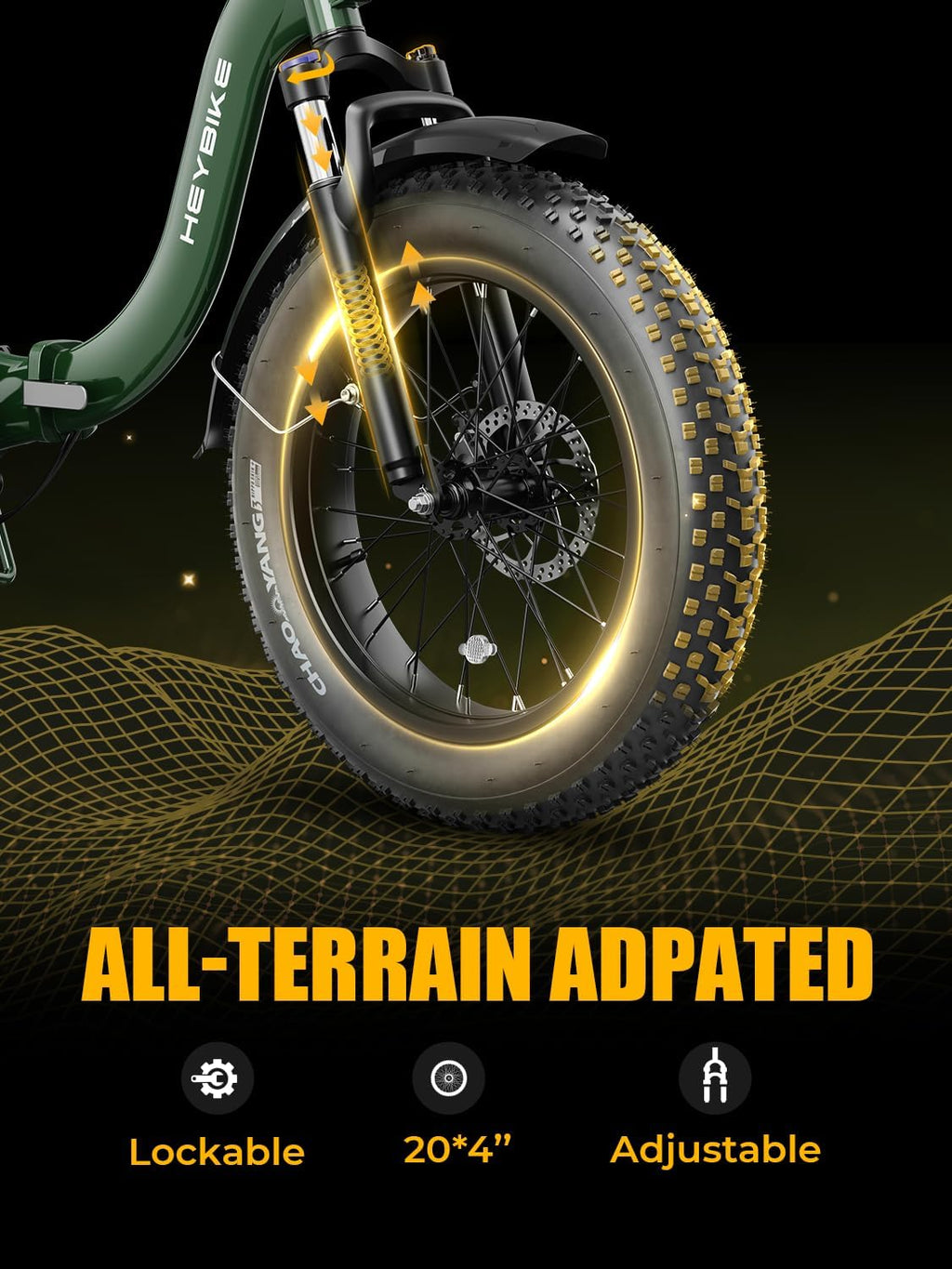 Heybike Ranger 2.0 Foldable Electric Bike for Adults, 20'*4 Fat Tire Ebike with 1400W Peak Motor, 28 MPH Max Speed, 600Wh Removable Battery, Up to 65 Miles Range, Front Suspension Step-Thru E Bike