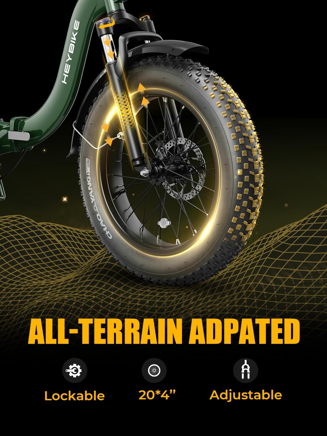 Heybike Ranger 2.0 Foldable Electric Bike for Adults, 20'*4 Fat Tire Ebike with 1400W Peak Motor, 28 MPH Max Speed, 600Wh Removable Battery, Up to 65 Miles Range, Front Suspension Step-Thru E Bike