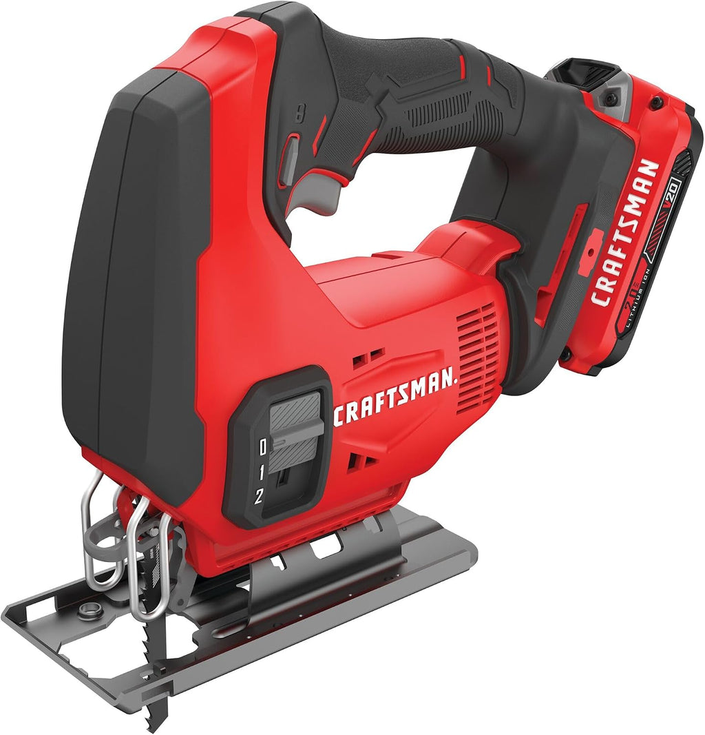 CRAFTSMAN V20 Cordless Jig Saw Kit, 3 Orbital Settings, Up to 2,500 SPM, Battery and Charger Included (CMCS600D1)