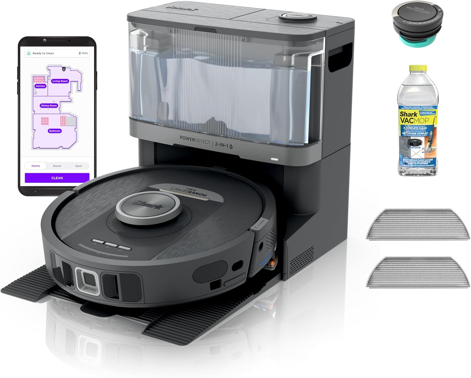 Shark Robot Vacuum & Mop Combo, NeverTouch Self-Emptying & Refilling Base, Carpet & Hard Floors, 60-Day Debris Capacity, 30-Day Water Tank, Pad Drying, 5 Intelligent Cleaning Technologies, RV2820YE
