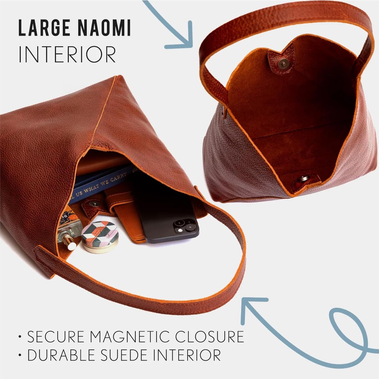 Portland Leather Goods Naomi Shoulder Bag – Handmade Slouchy Bag with Adjustable Crossbody Strap & Secure Magnetic Closure