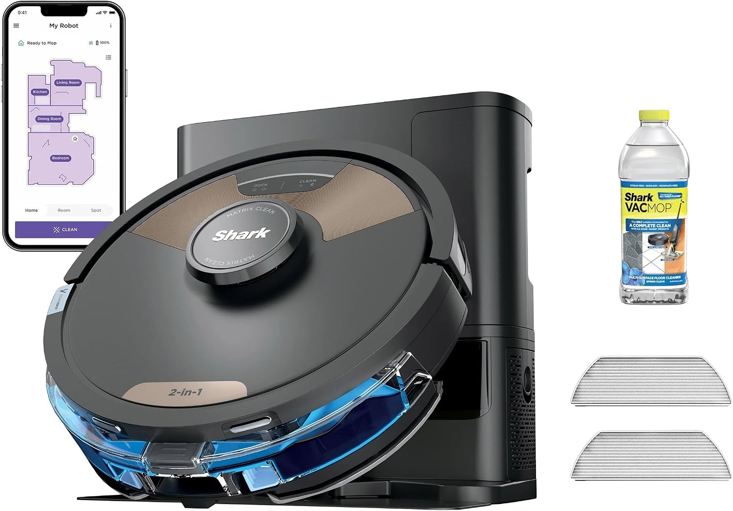 Shark Matrix Plus 2-in-1 Robot Vacuum & Sonic Mop, Home Mapping, HEPA Bagless Self Empty Base with 30-Day Capacity, CleanEdge, for Pet Hair, WiFi, UR2650WS (Renewed)