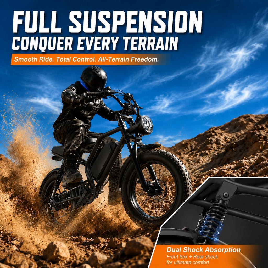 Electric Bike for Adults, 1500W Peak Motor 28 MPH 50Miles, Fat Tire Ebike with 48V Removable Battery 20'x4.0' ebikes for Adults Hydraulic Suspension and 7-Speed, All-Terrain Unisex ebikes