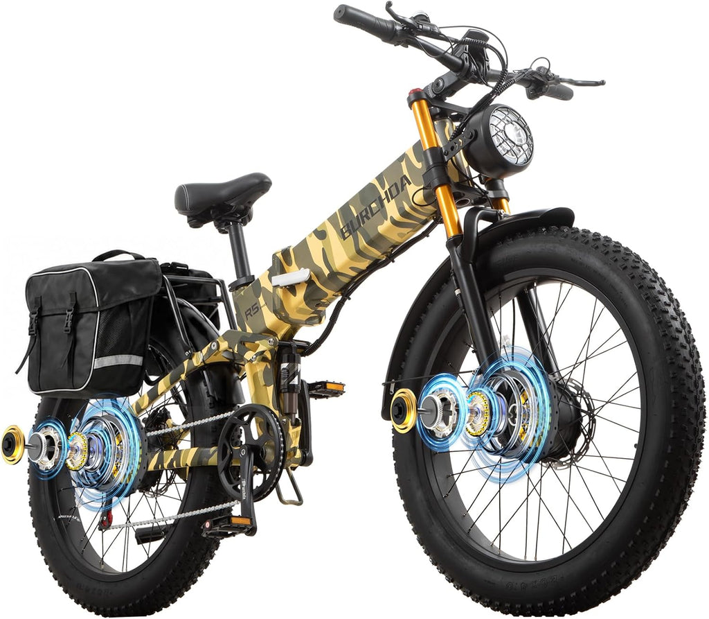 DAMSON Electric Bike for Adults Dual Motor AWD 5000W/3000W/1500W Peak 40MPH/30MPH Dirt Ebike, 52V/48V Max-Output Up to 65/80/120/160 Miles Long Range, 26' Full Suspension Fat Tire Mountains Bicycle