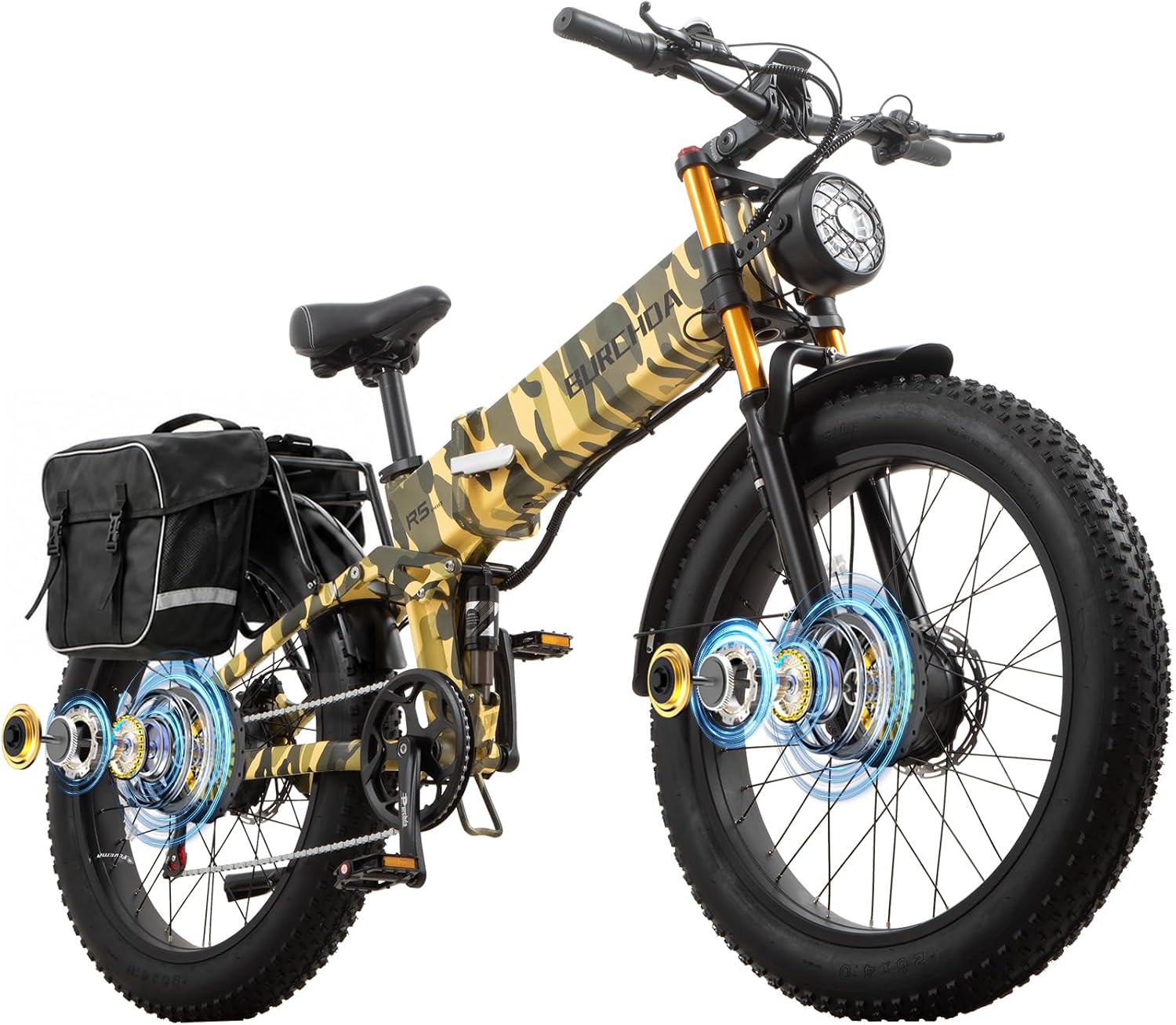DAMSON Electric Bike for Adults Dual Motor AWD 5000W/3000W/1500W Peak 40MPH/30MPH Dirt Ebike, 52V/48V Max-Output Up to 65/80/120/160 Miles Long Range, 26' Full Suspension Fat Tire Mountains Bicycle