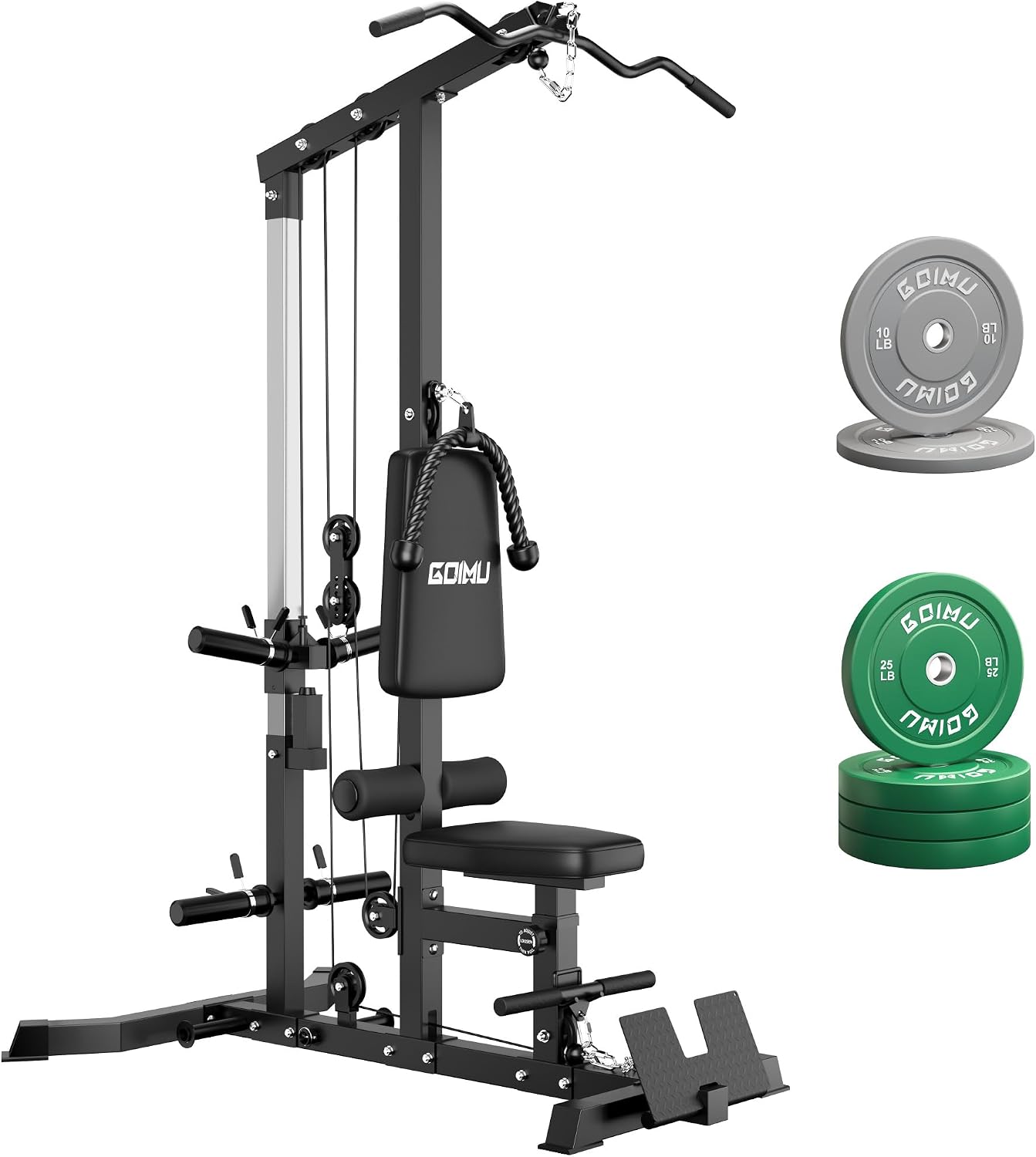 LS01 LAT Pulldown Machine, LAT Row Cable Machine with AB Crunch, LAT Tower with Cable Row Attachments, 3 in 1 Pulley Stations for Home Gym