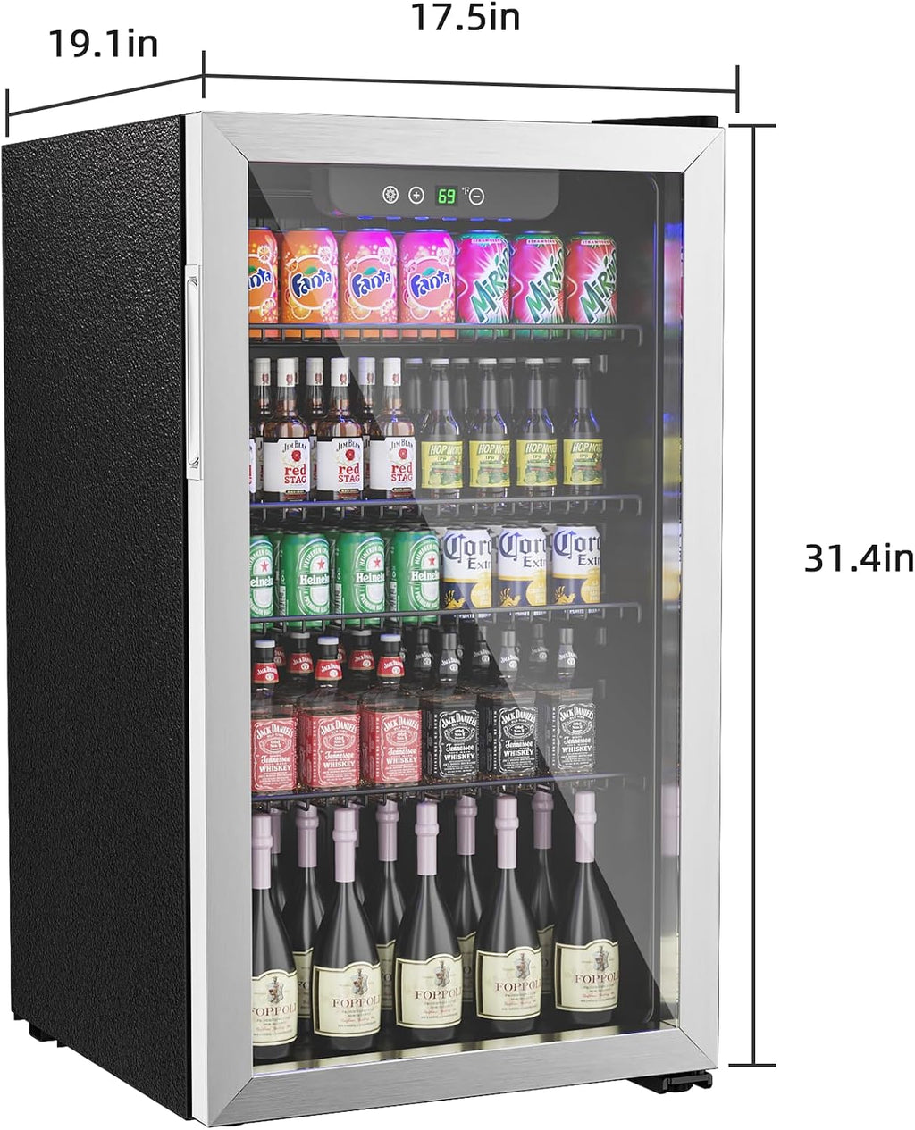 Erivess Compact Freestanding Beverage Refrigerator,126 Can/3.2 Cubic Feet Mini Fridge with Glass Front Door for Soda, Beer or Wine, Under Counter Small Refrigerator with Adjustable Shelves