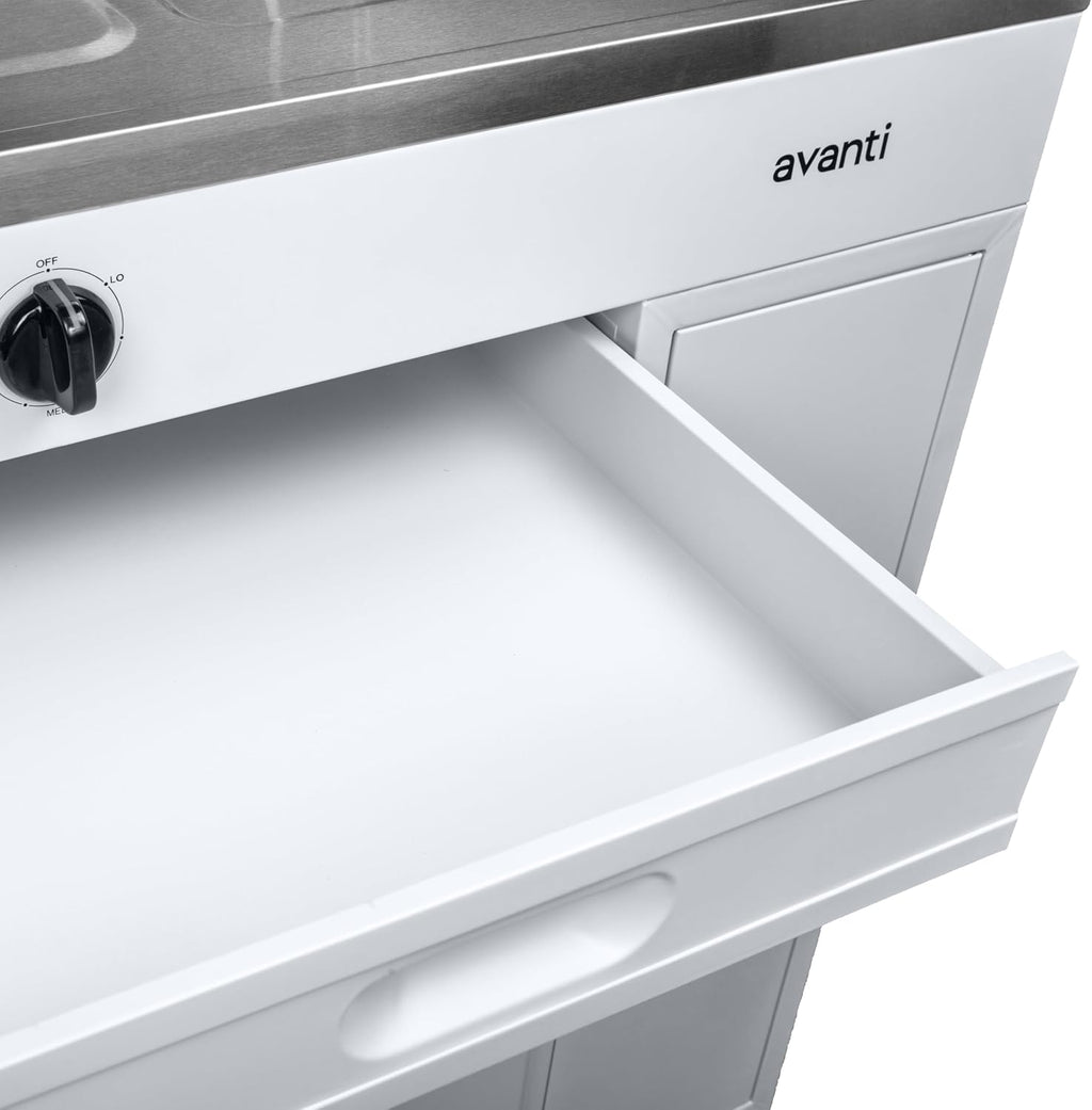 Avanti CK3016 Energy Star Certified Full Compact Kitchen, Built in Kitchenette Stainless Steel Counter, Two Element Cooking Range, Refrigerator & Storage, 30-Inch, White