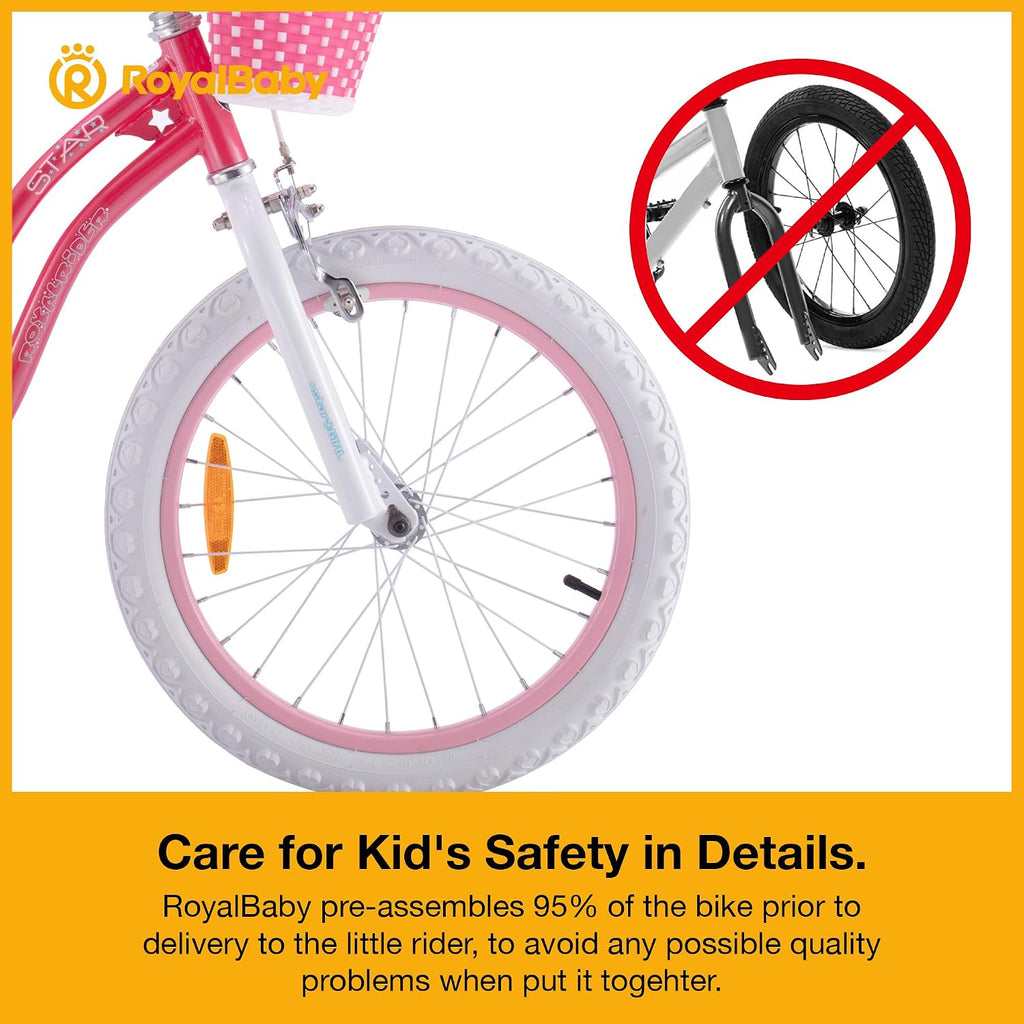 RoyalBaby Girls Bike with Training Wheels, Stargirl Kids Bicycle 12 Inch Toddlers to Big Kids 3-4 Years, Star Pink