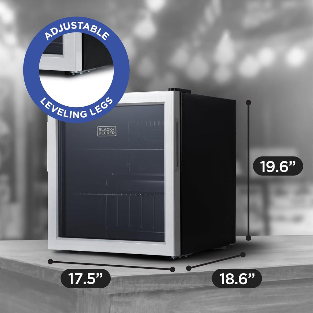 BLACK+DECKER 1.7 Cu. Ft. Beverage Cooler, Beverage Fridge with Double Pane Glass Door, Drink Fridge and Beverage Refrigerator with 63-Can Capacity for Home Bar, Home Office and More