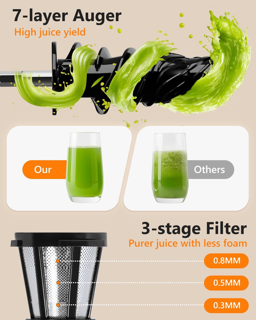 2026 LUFVEBUT Slow Cold Press Juicer with Reverse Function, Masticating Juicer Machines or Soft & Hard Vegetable Fruit High Juice Yield, Easy to Clean 250W High Power BPA-Free Dishwasher Safe