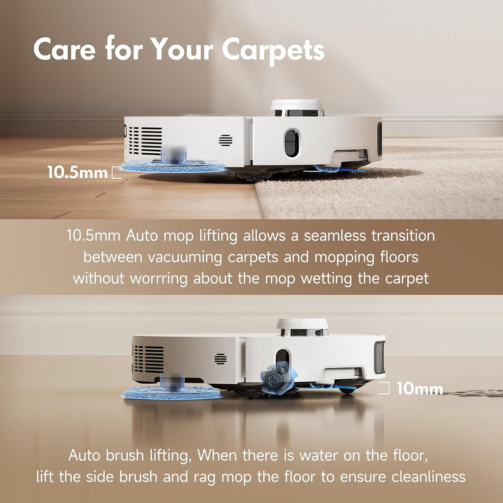 Mova P10 Pro Ultra Robot Vacuum and Mop 13,000Pa Suction, 140°F Hot Water Auto Mop Washing & Drying, Dual Spinning Extenable Mop,10.5mm Lifting for Carpet, 360°Obstacle Avoidance, App Control
