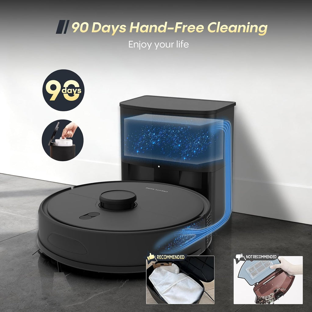 Self-Emptying Robot Vacuum and Mop, 6000Pa Powerful Suction, 90-Day Hands-Free,LiDAR Navigation, Smart Mapping, App & Alexa Control, Robotic Vacuum for Pet Hair, Carpets and Hard Floors