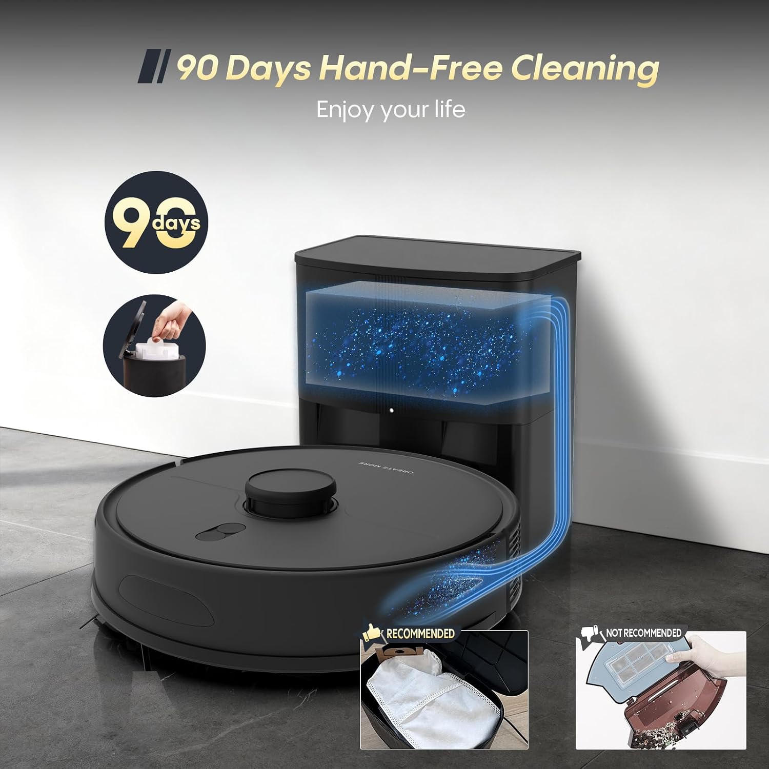 Self-Emptying Robot Vacuum and Mop, 6000Pa Powerful Suction, 90-Day Hands-Free,LiDAR Navigation, Smart Mapping, App & Alexa Control, Robotic Vacuum for Pet Hair, Carpets and Hard Floors
