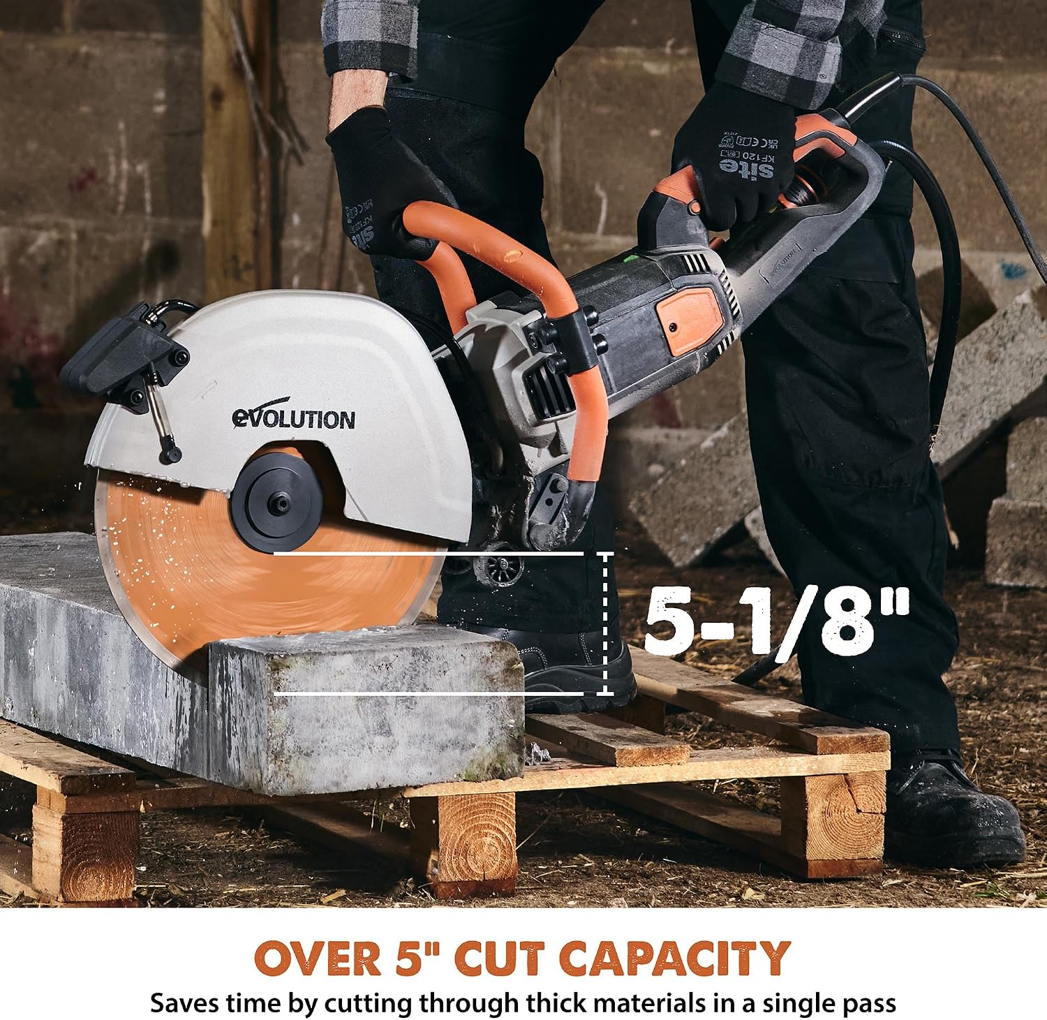 Evolution R14DCT 14' Electric Concrete Saw | High-Torque 20A Motor | 5-1/8' Cut Depth | Auto ON/OFF Dust Suppression | No Gas, Low Maintenance | 14' Diamond Blade | Heavy-Duty | 20A Plug