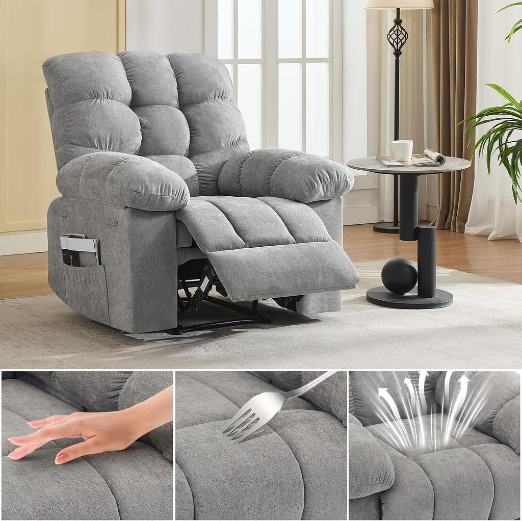 Garvee 21.4in Wide Recliner Chair,Massage & Heat Recliner Chair for Adults,Home Theater Seating with Lumbar Support,Ergonomic Breathable Fabric Nursery Rocking Chairs for Living Room