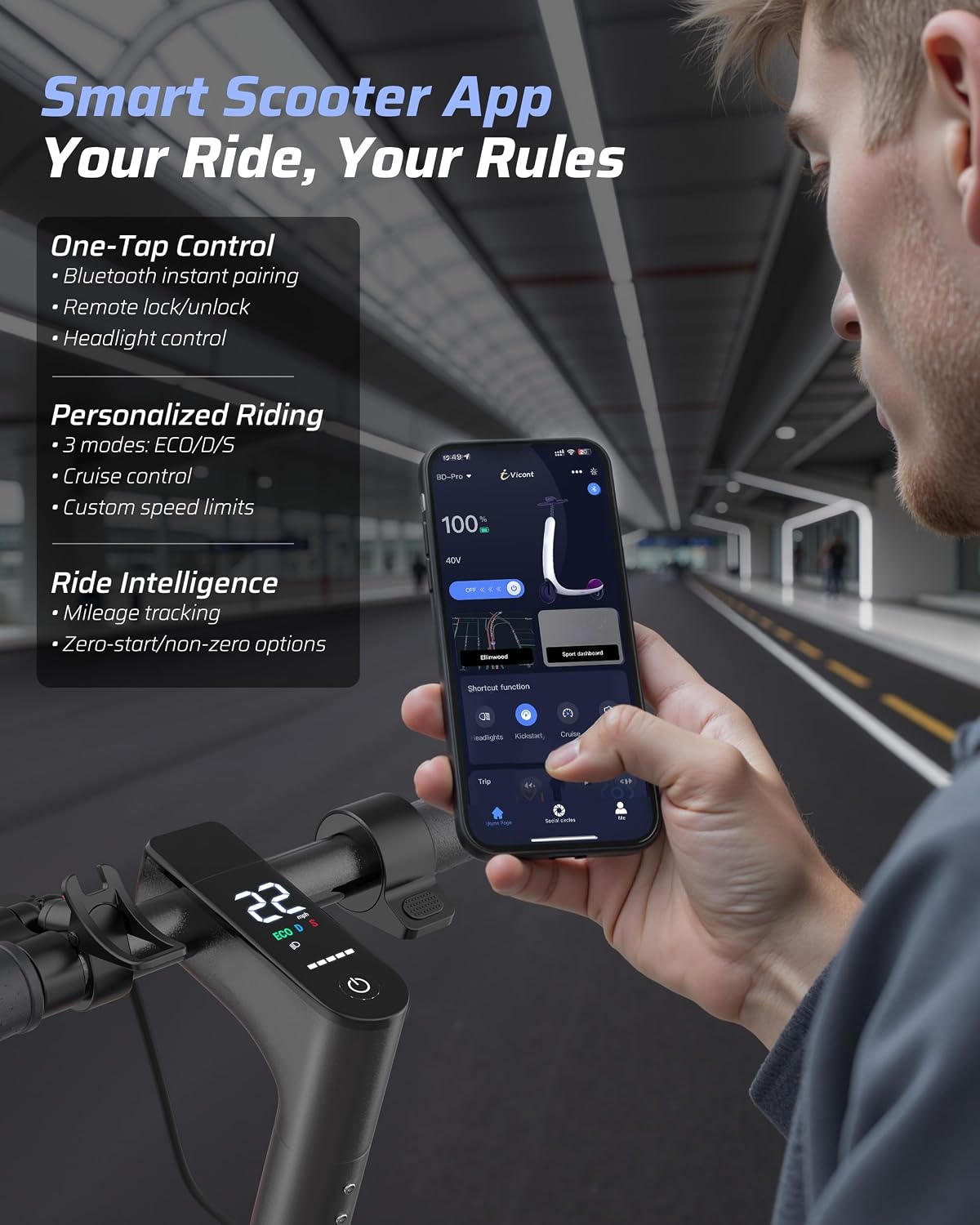 Qlaway Electric Scooter for Adults, 350W/500W Motor, 16-22 Miles Range, 8.5'/10' Solid Tires, Dual Braking & Suspension, Folding Portable Commuting E-Scooter with App