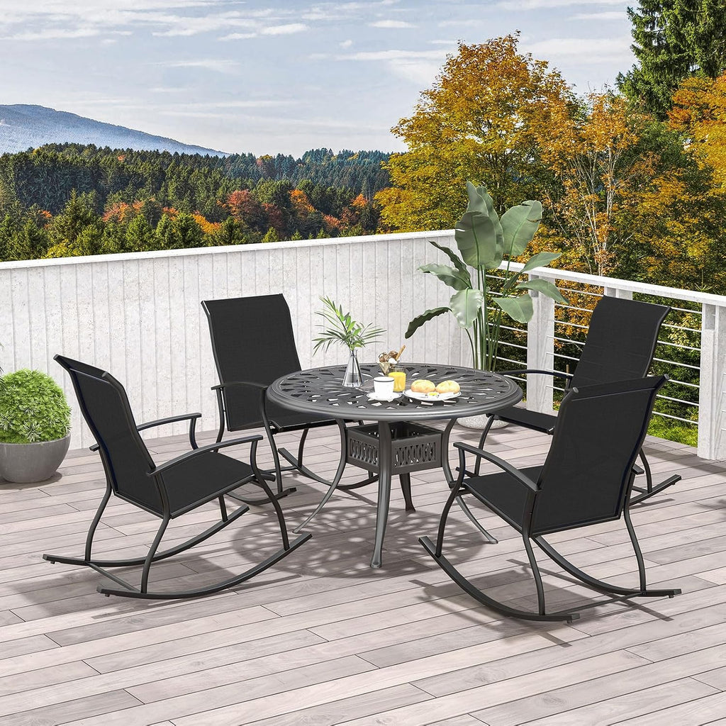 Giantex Outdoor Rocking Chair Set of 2 - Patio Rocking Chairs w/Breathable Backrest, Sturdy Metal Frame & Safe Ergonomic Design, Cozy Fabric Rocker for Backyard, Poolside, 330 lbs, Black