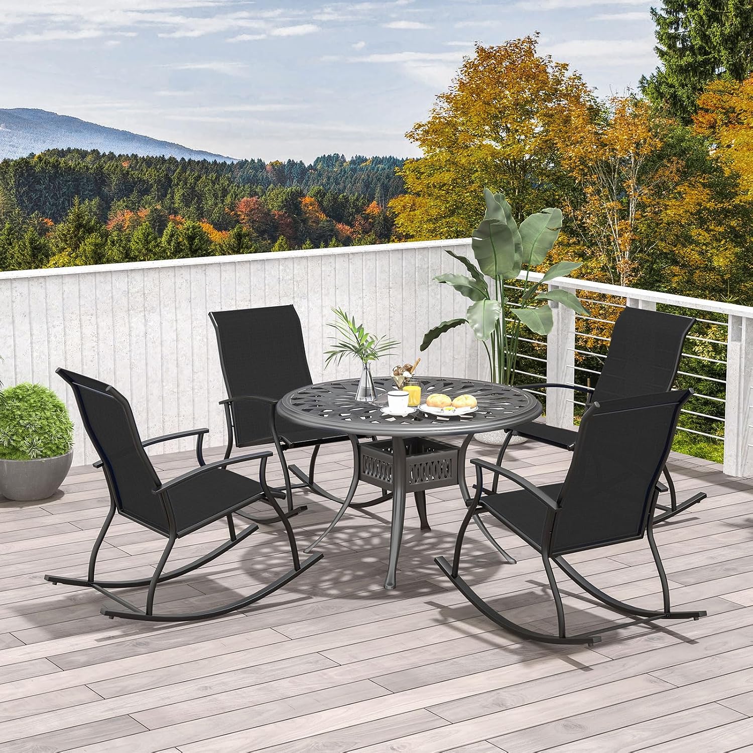 Giantex Outdoor Rocking Chair Set of 2 - Patio Rocking Chairs w/Breathable Backrest, Sturdy Metal Frame & Safe Ergonomic Design, Cozy Fabric Rocker for Backyard, Poolside, 330 lbs, Black