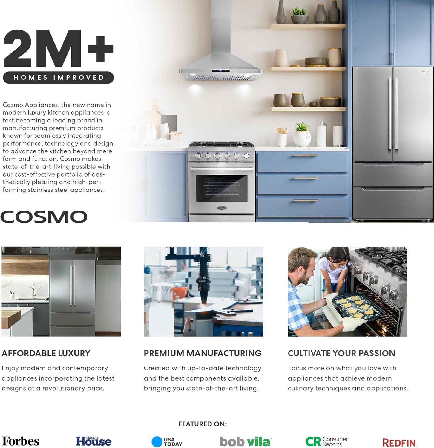 COSMO COS-RFFV183RS 30 in. Vista Collection 17.5 cu. ft. Counter Depth 3-Door French Door Refrigerator, Freezer Drawer, Stainless Steel