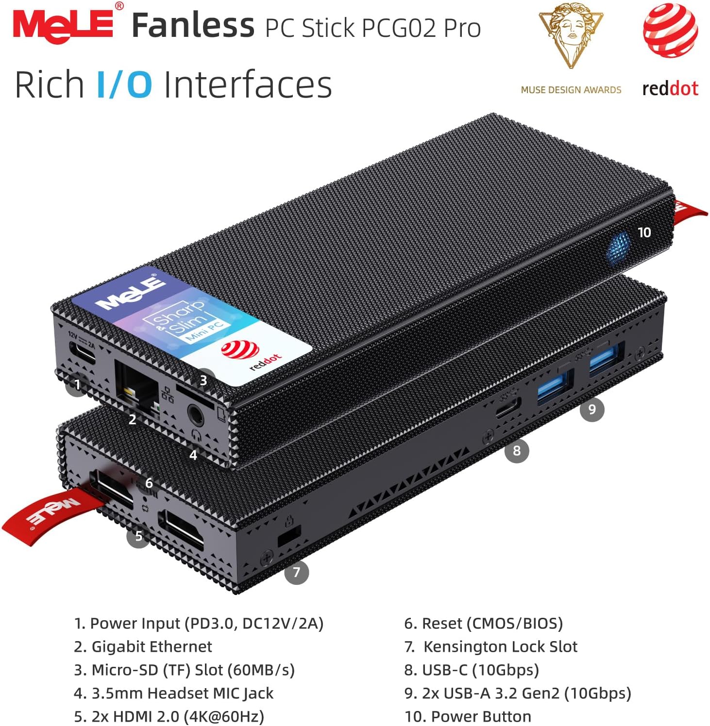 MeLE PCG02 Pro Fanless N100 Mini PC Stick 8GB LPDDR4x 256GB eMMC Win11pro Slim Micro Computer Stick Dual HDMI 4K Display WiFi 5 BT5.1 GbE, Support PD3.0 Protocol, on IoT, Digital Signage, MES, WMS