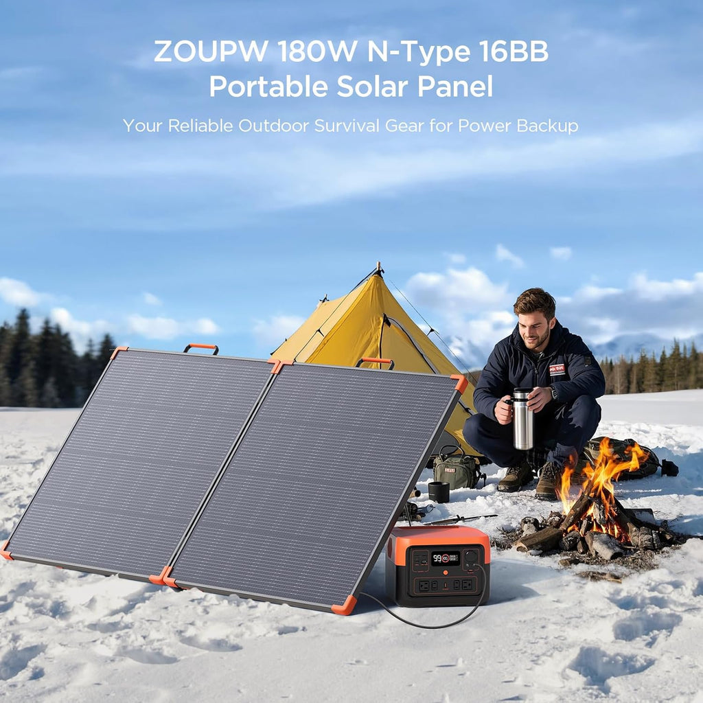 ZOUPW 180W Portable Solar Panel N-Type 16BB,25% High Efficiency Foldable Solar Charger for Jackery 1000V2/Ecoflow Delta/Bluetti/Anker Solix,12.3 LBS IP68 Waterproof for RV Camping Off-Grid