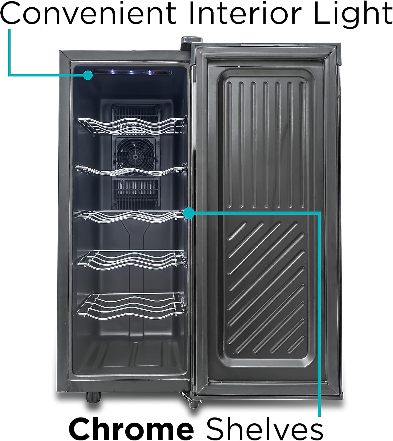 BLACK+DECKER Wine Fridge 12 Bottles, Thermoelectric Wine Cooler Refrigerator with Mirrored Front, Freestanding 12 Bottle Wine Fridge, BD60336