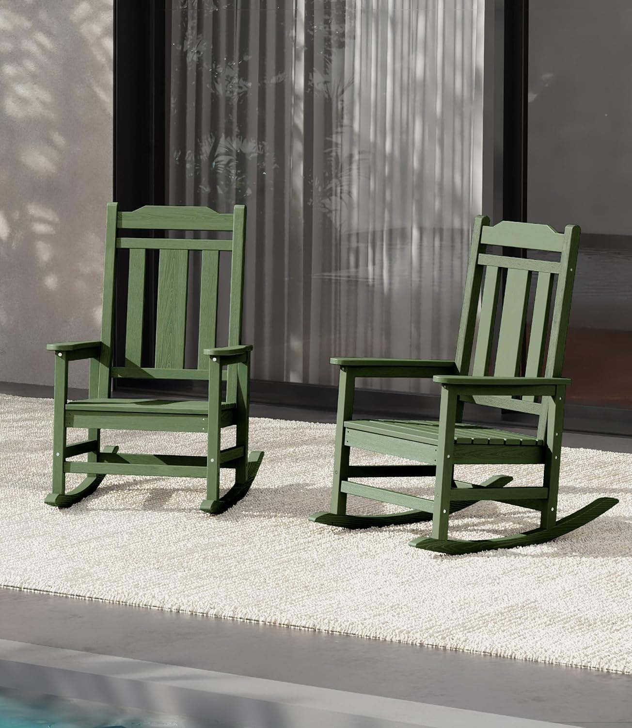 SERWALL Oversized Rocking Chair Set of 2 Outdoor, HDPE Outdoor Rocking Chair Set of 2, Avocado