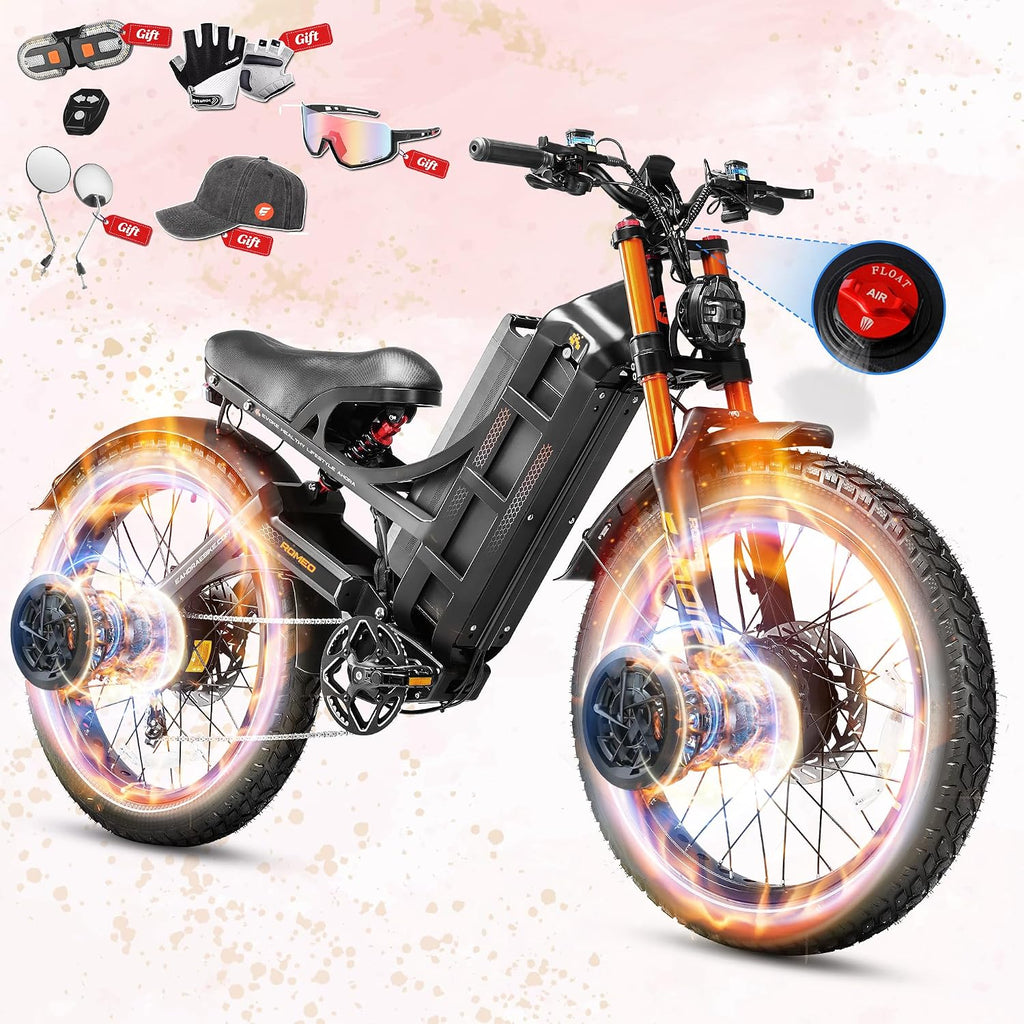 eAhora 2026 Romeo Pro 3/2 50-46Mph Electric Bike for Adults 5600W/4000W/2500W Dual Motor Ebike 60V/80Ah 52V/70Ah Long Range Fat Tire Full Suspension Electric Mountain Bicycle
