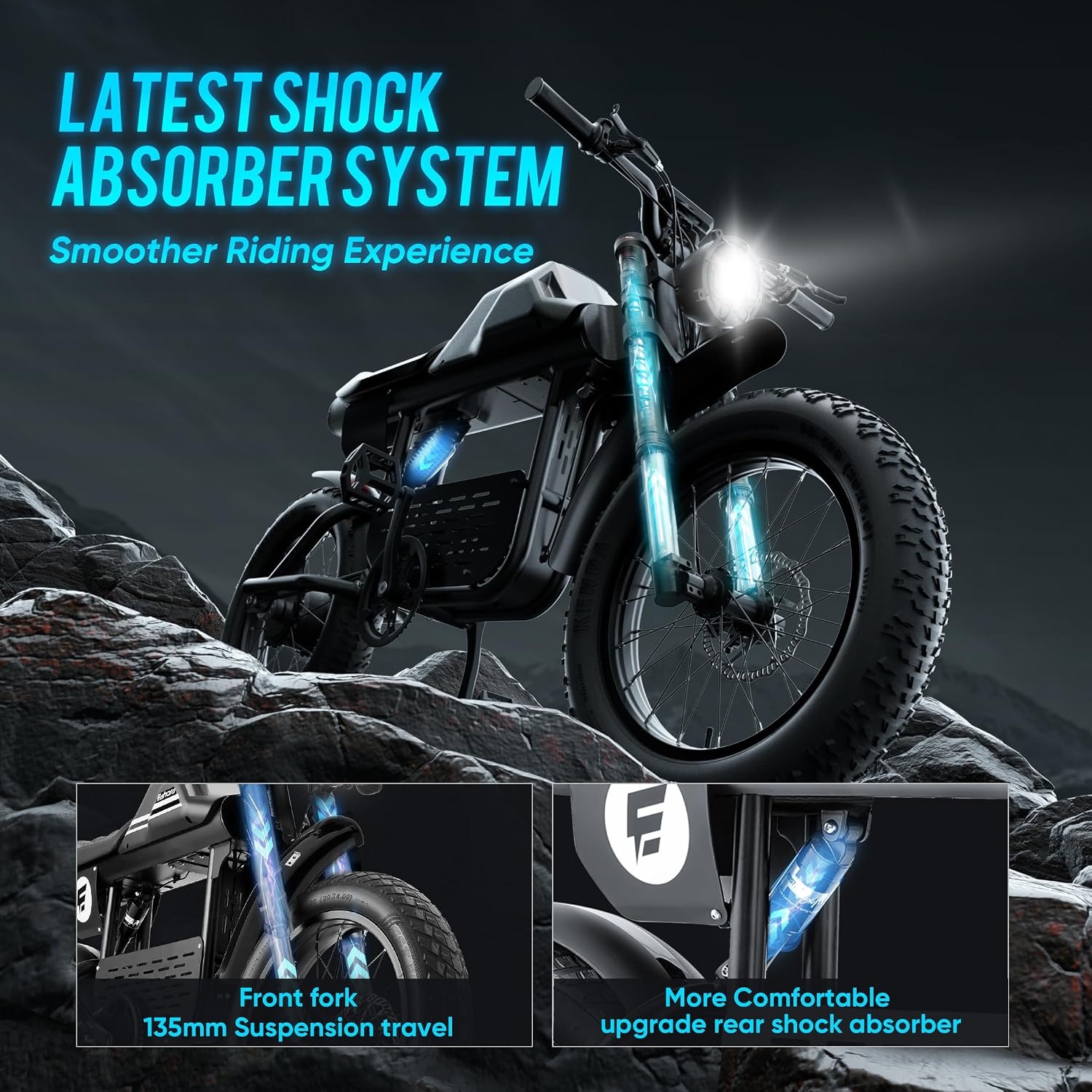 FT01 1700W Electric Dirt Bike 36MPH with 48V 30Ah, 135MM Front Fork & Dual Disc Hydraulic Brakes, 90Miles Long Range Electric Bike, 20' Fat Tire electric motorcycle for adults, electric scooter