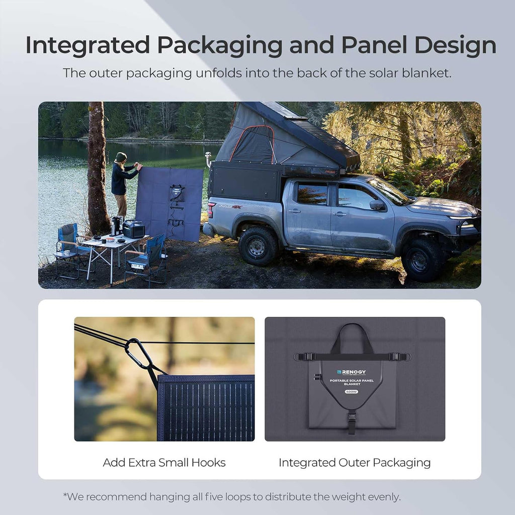 Renogy 400W Portable Solar Panel Blanket, 25% High Efficiency N-Type Foldable Solar Panel Charger for Power Station,Lightweight 16-Fold Space Save, Fast Setup for Camping, RV, Pickup, Marine Off-Grid