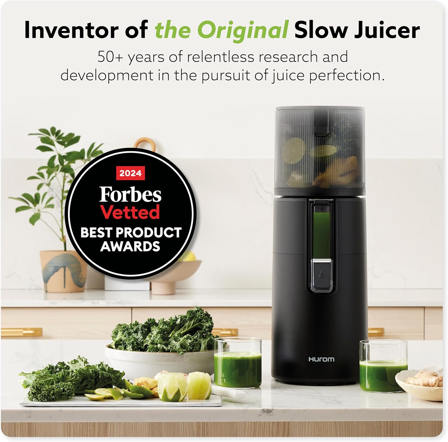 Hurom White H400 Award Winning Cold Press Juicer Machine with German Steel Knife Set, Strainer & Hands Free with Self-Feeding Hopper, Corrosion-Resistant Blades, Easy Assembly (550ml/ 18.6oz)