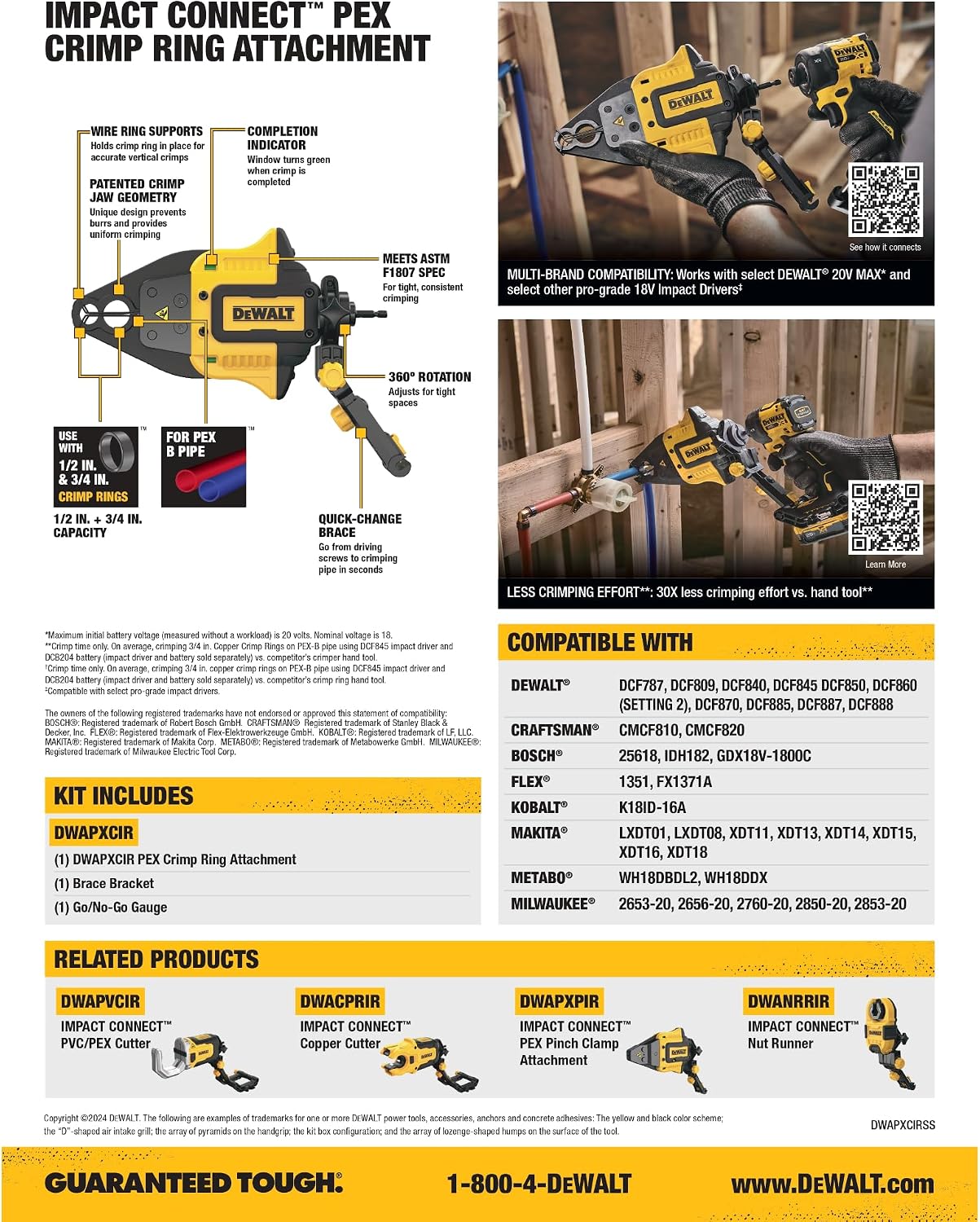 DEWALT IMPACT CONNECT PEX Crimp Ring Attachment for Impact Driver, Plumbing Tool (DWAPXCIR)