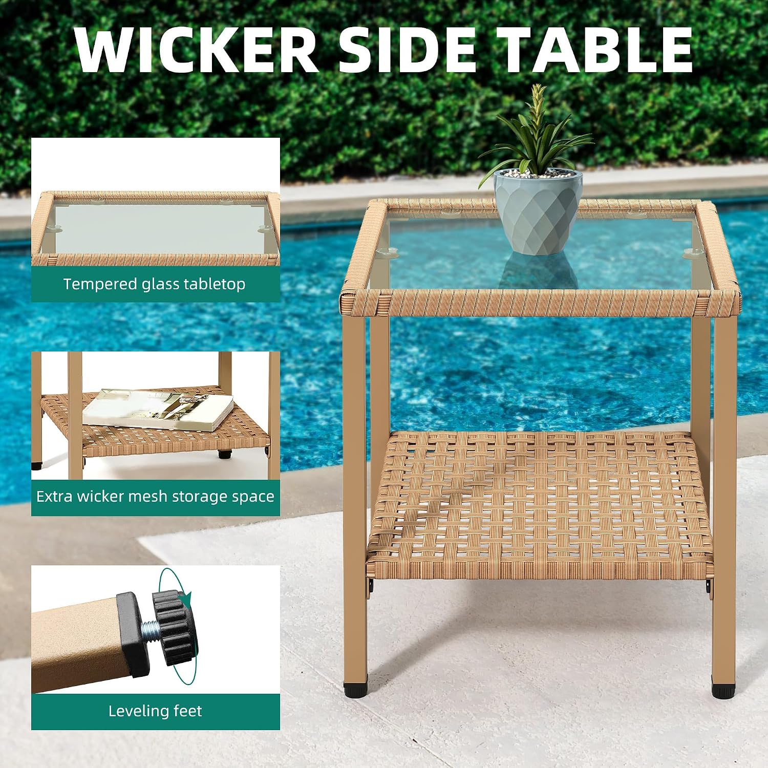 YITAHOME 3 Pieces Patio Wicker Rocking Chair Set, Outdoor Patio Furniture Set with Rattan Side Table, Thickened Cushions, Rocker Patio Chairs Set for Porch, Poolside, and Yard, Beige