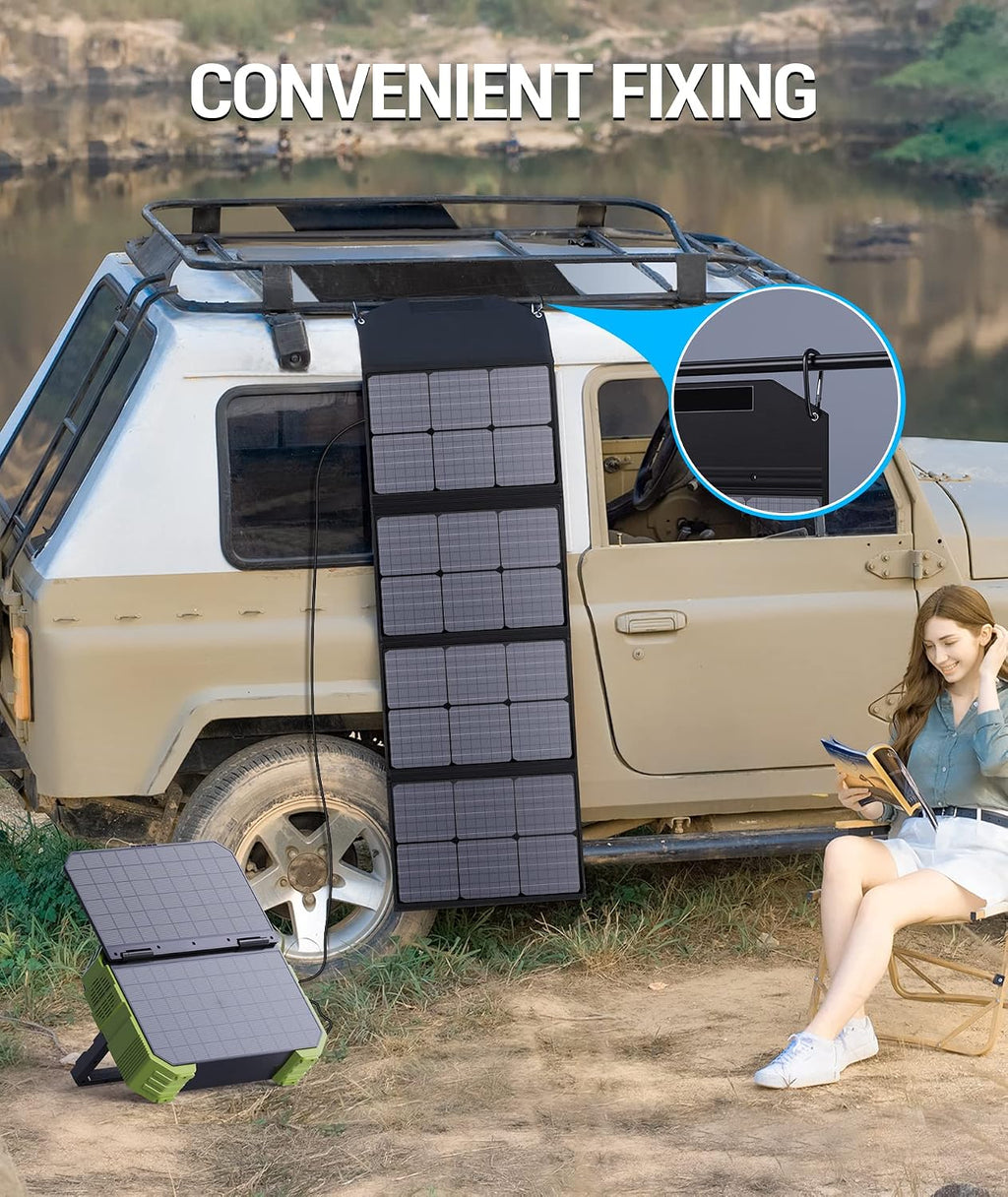 BLAVOR 120W Portable Solar Panel PD45W QC3.0 Fast Solar Charger DC18V 6.67A USB A&C Output Compatible with Power Stations, Solar Generators, Phones, Tablets, for RV Camping, Off-Grid Road Trips